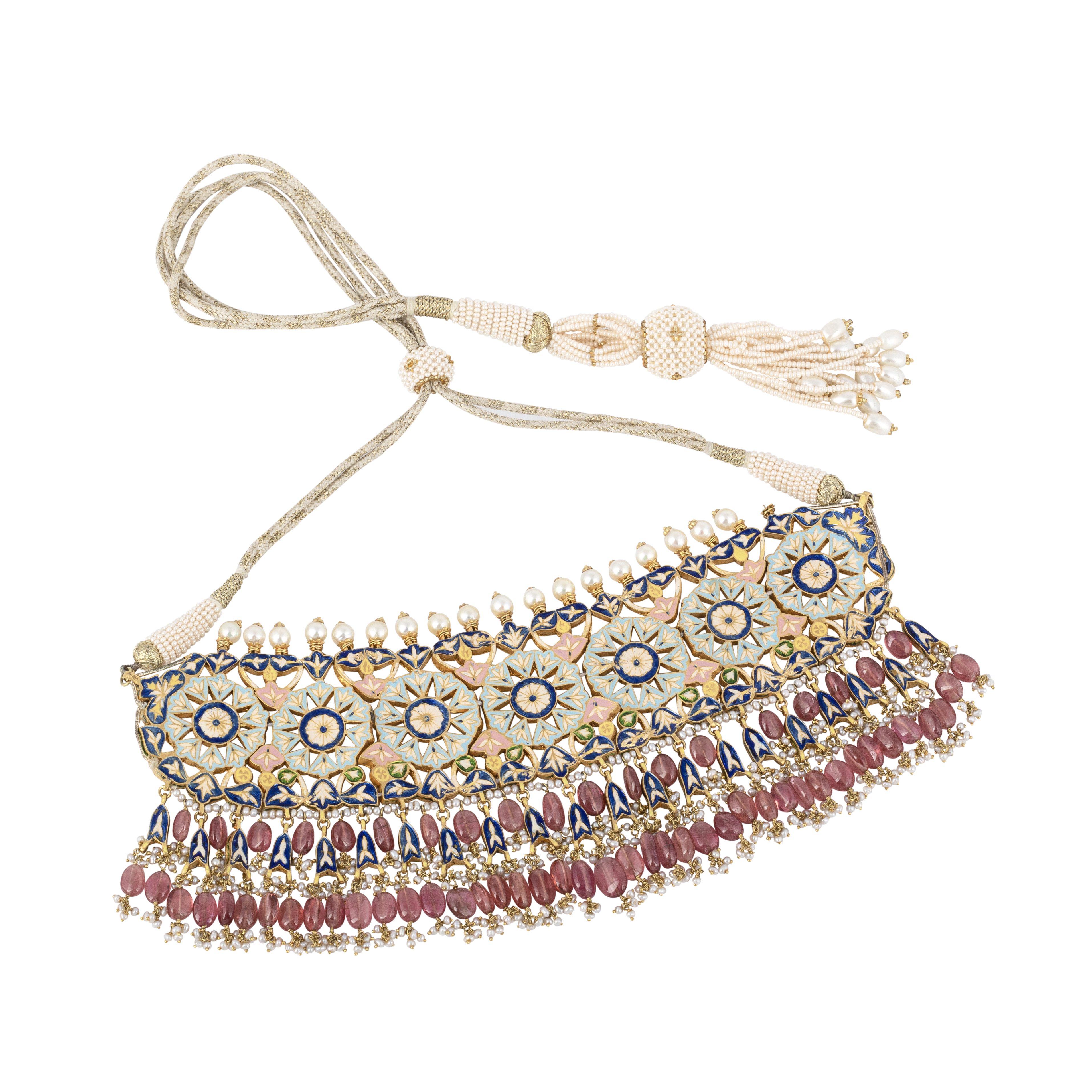 Polki Diamond Choker & Earrings with Pink Tourmaline Drops