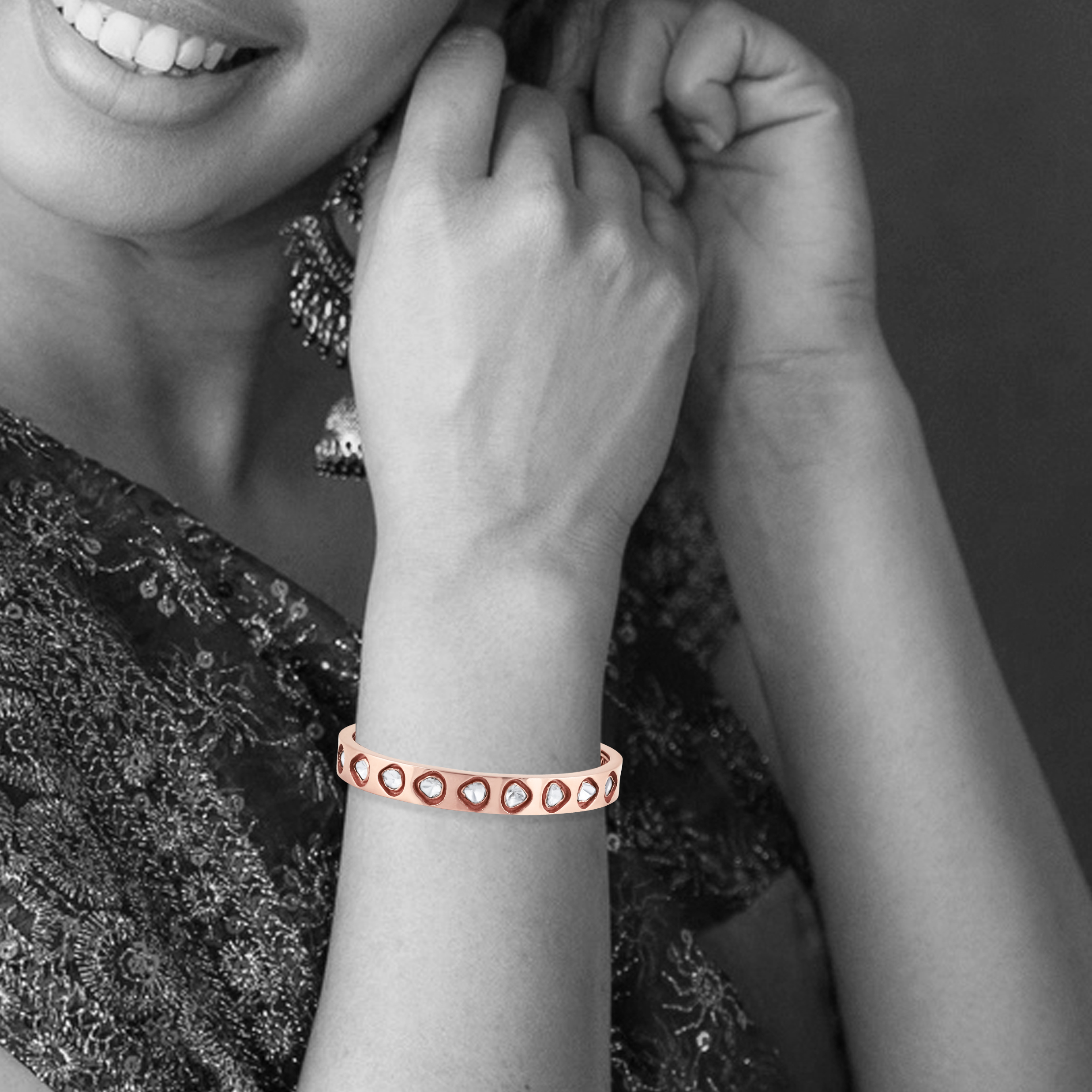 Rose Gold Open Cuff-Bangle with Polkis