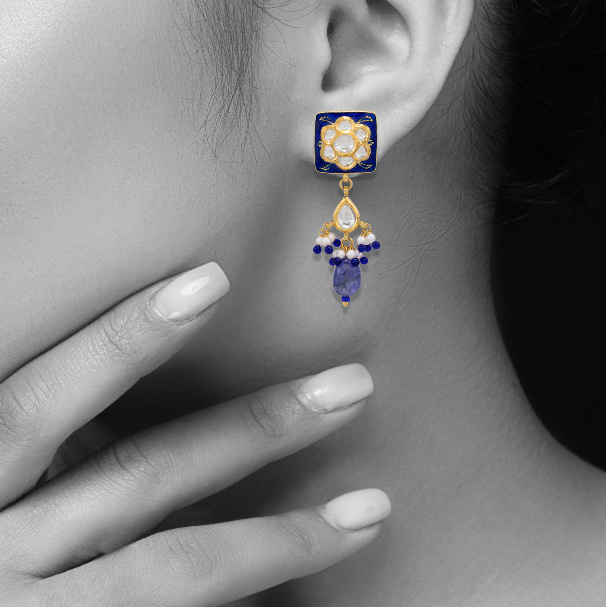 Square Meenakari Polki Earrings