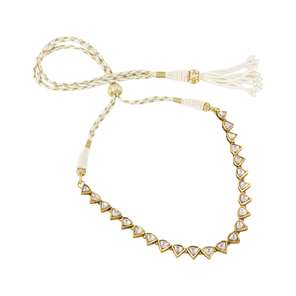Curvy Triangular Linear Uncut Diamond Polki Necklace