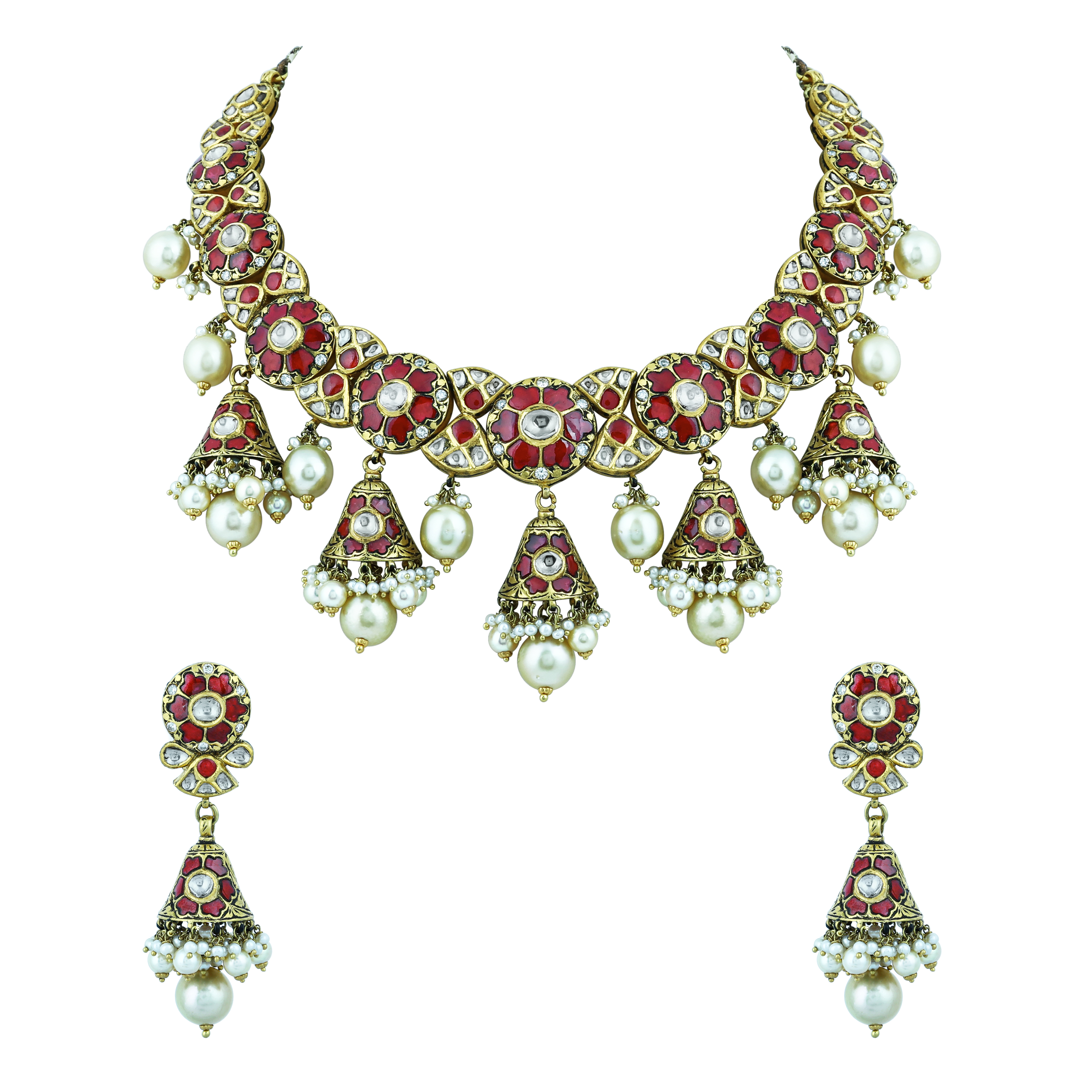 Red Talaf and Pearl Necklace Set with Partash work
