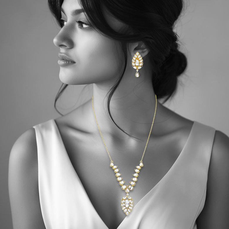 Floral Polki Pendant Set with Teardrop Open Polki on Sleek Chain