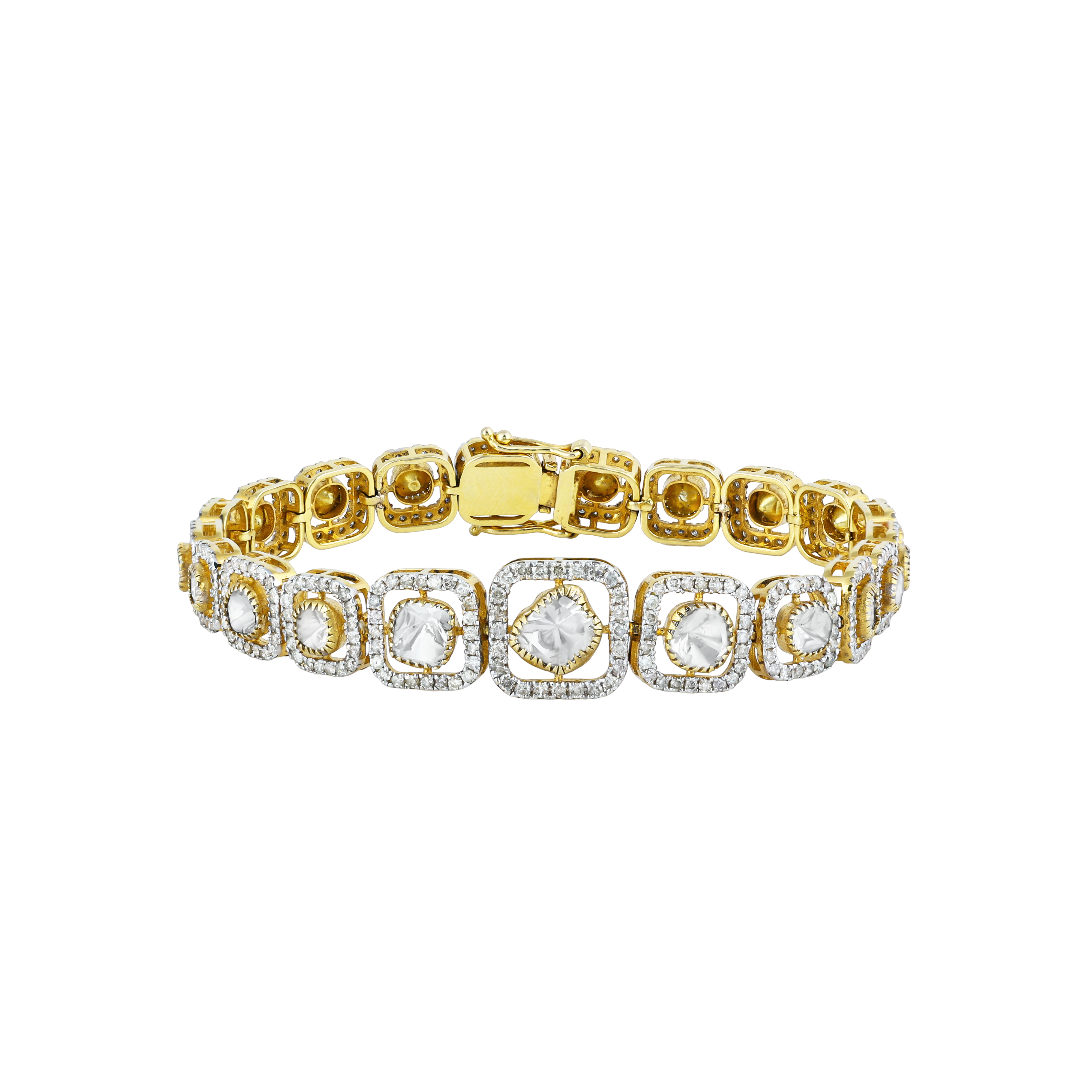 Graduated Polki Bracelet with Diamond Frame