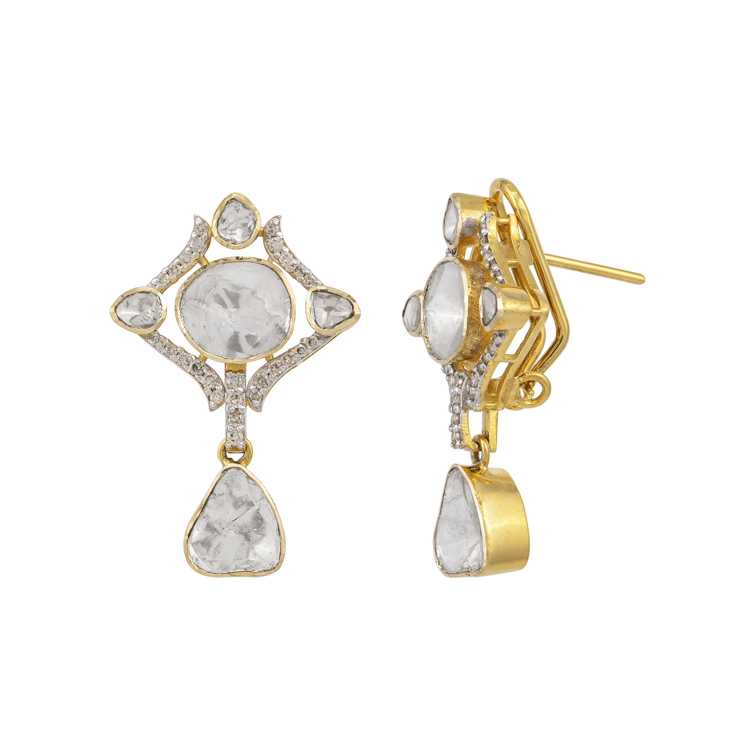 Minimalist Polki Earrings with Pear Drop and Full Cut Diamonds