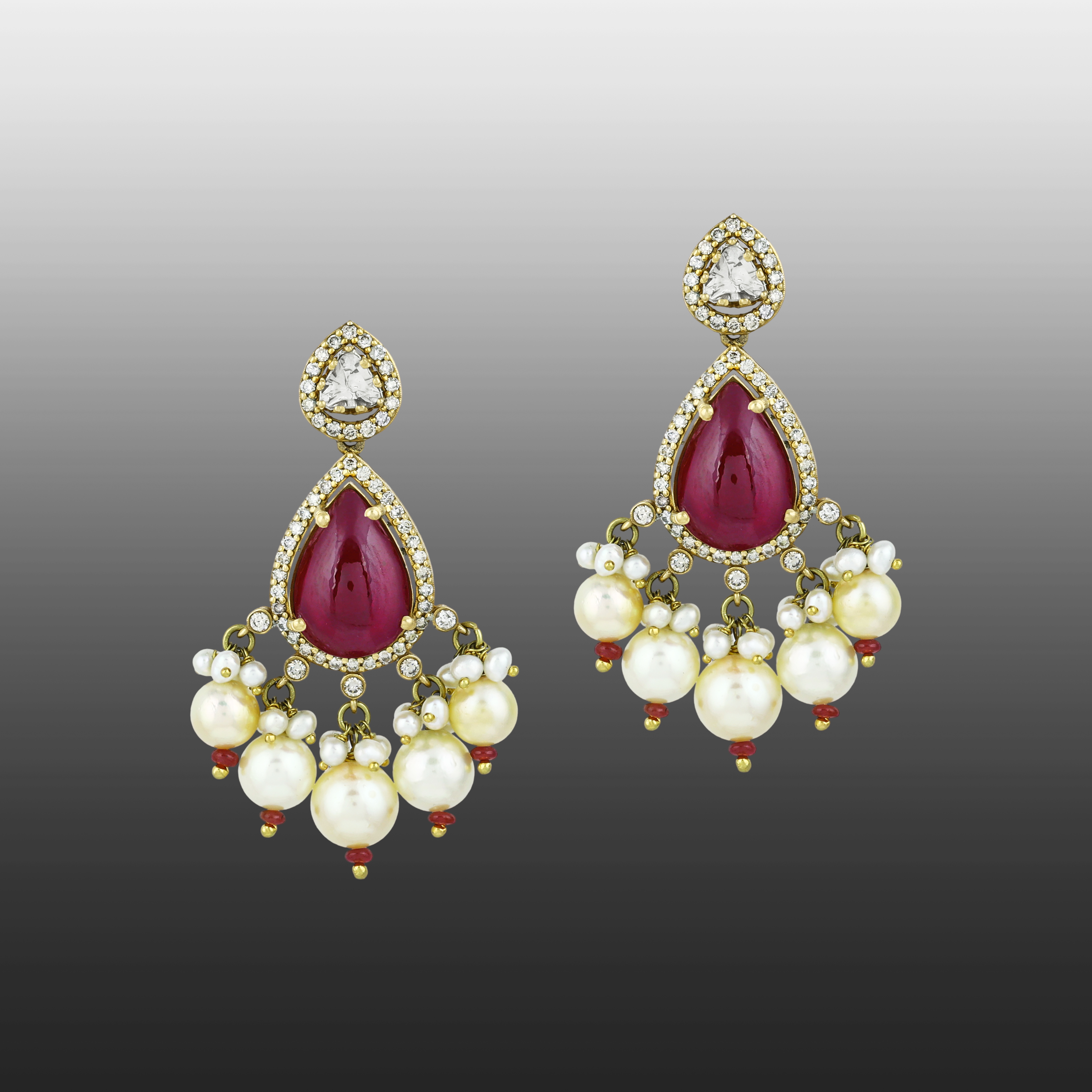 Ruby Colourstone Teardrop Choker Set with Polki Diamonds & Pearls