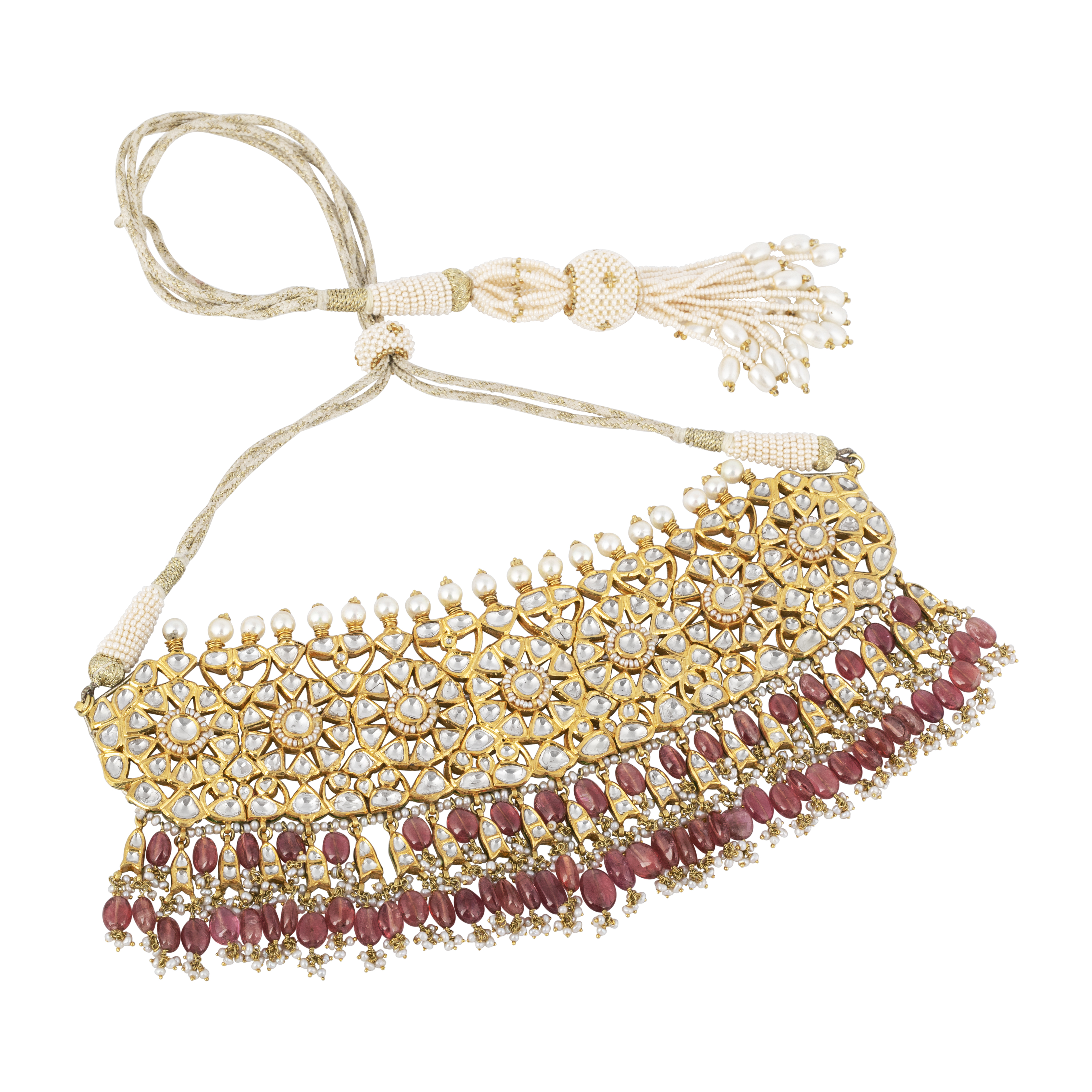 Polki Diamond Choker & Earrings with Pink Tourmaline Drops