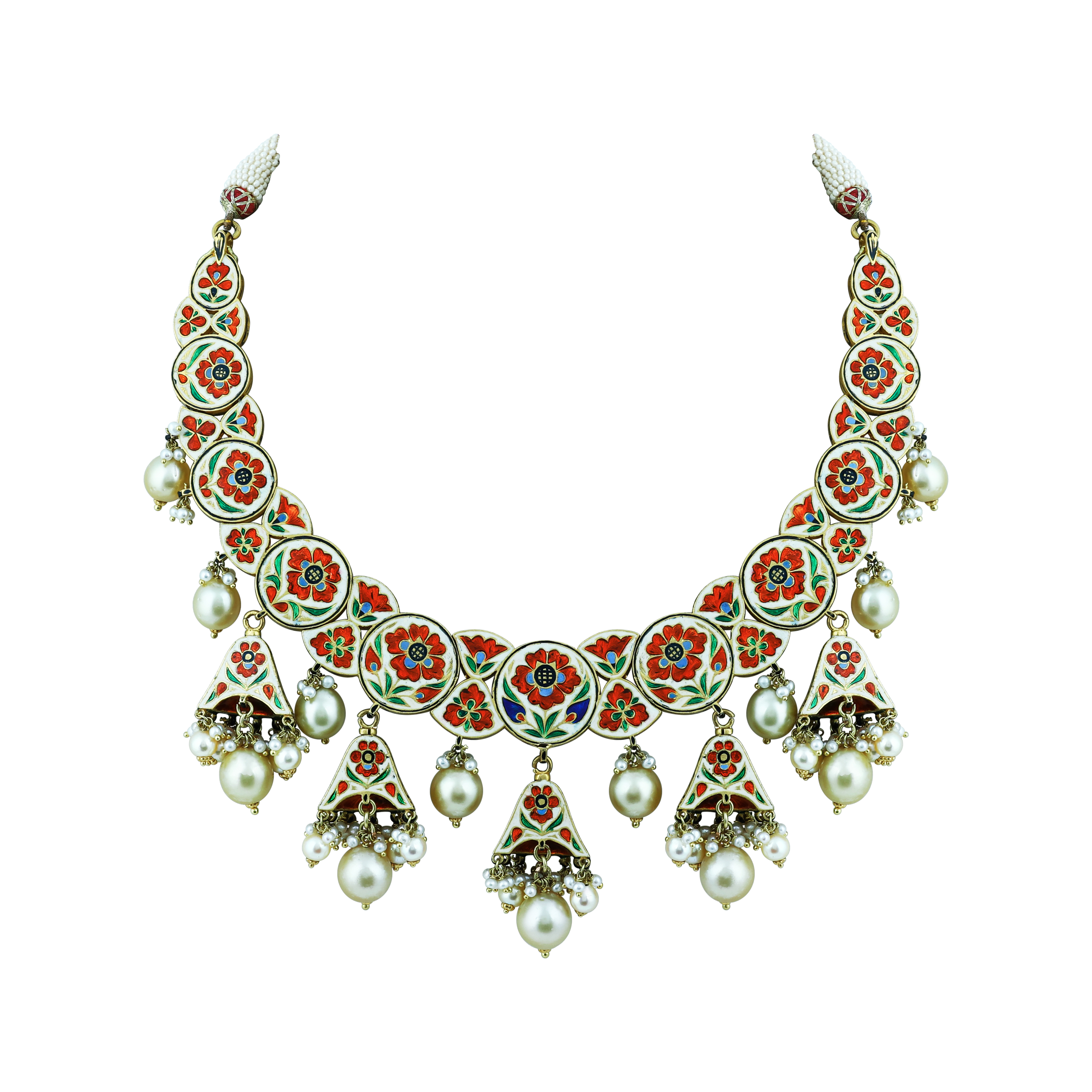 Red Talaf and Pearl Necklace Set with Partash work