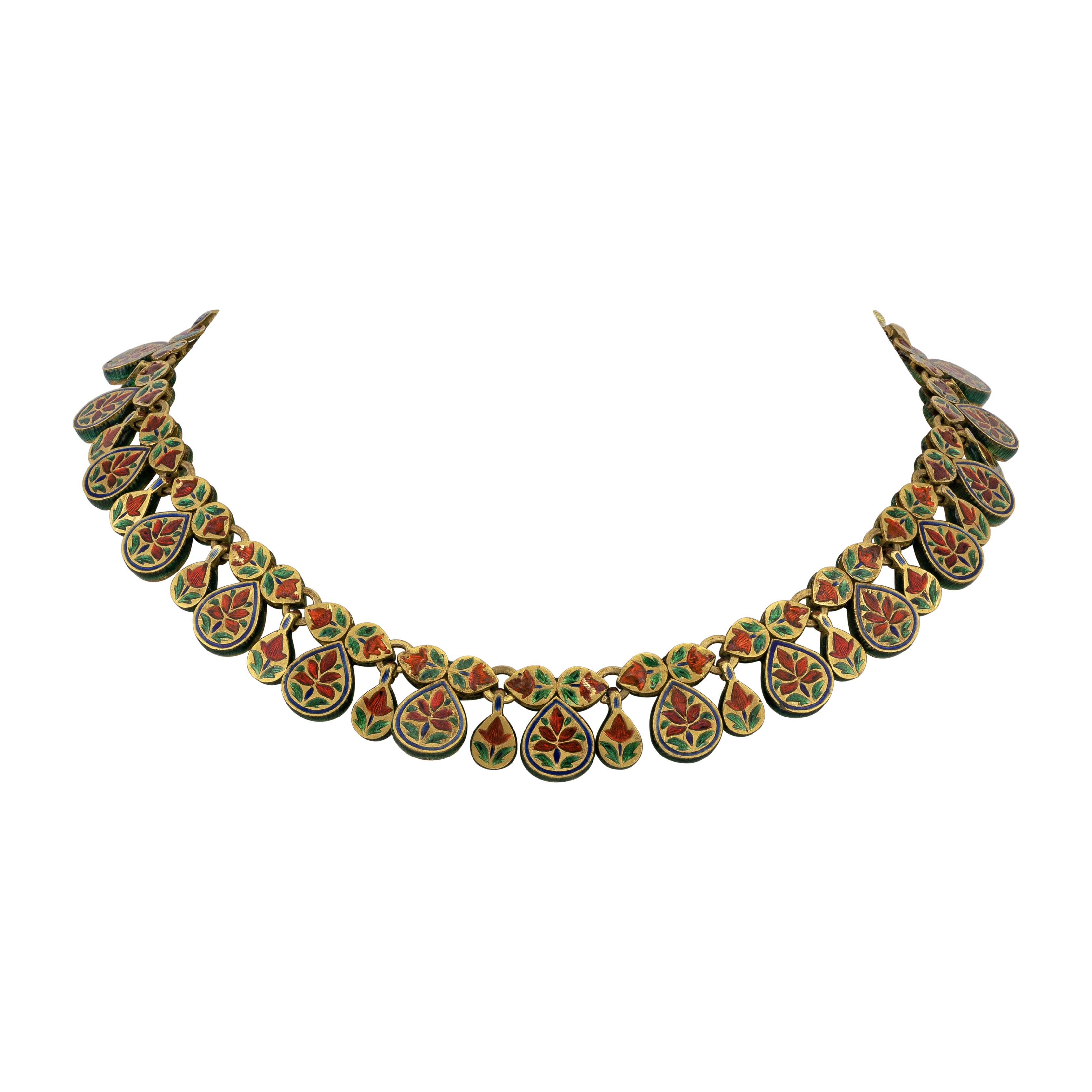 Teardrop Polki Necklace with Red Meenakari Accents