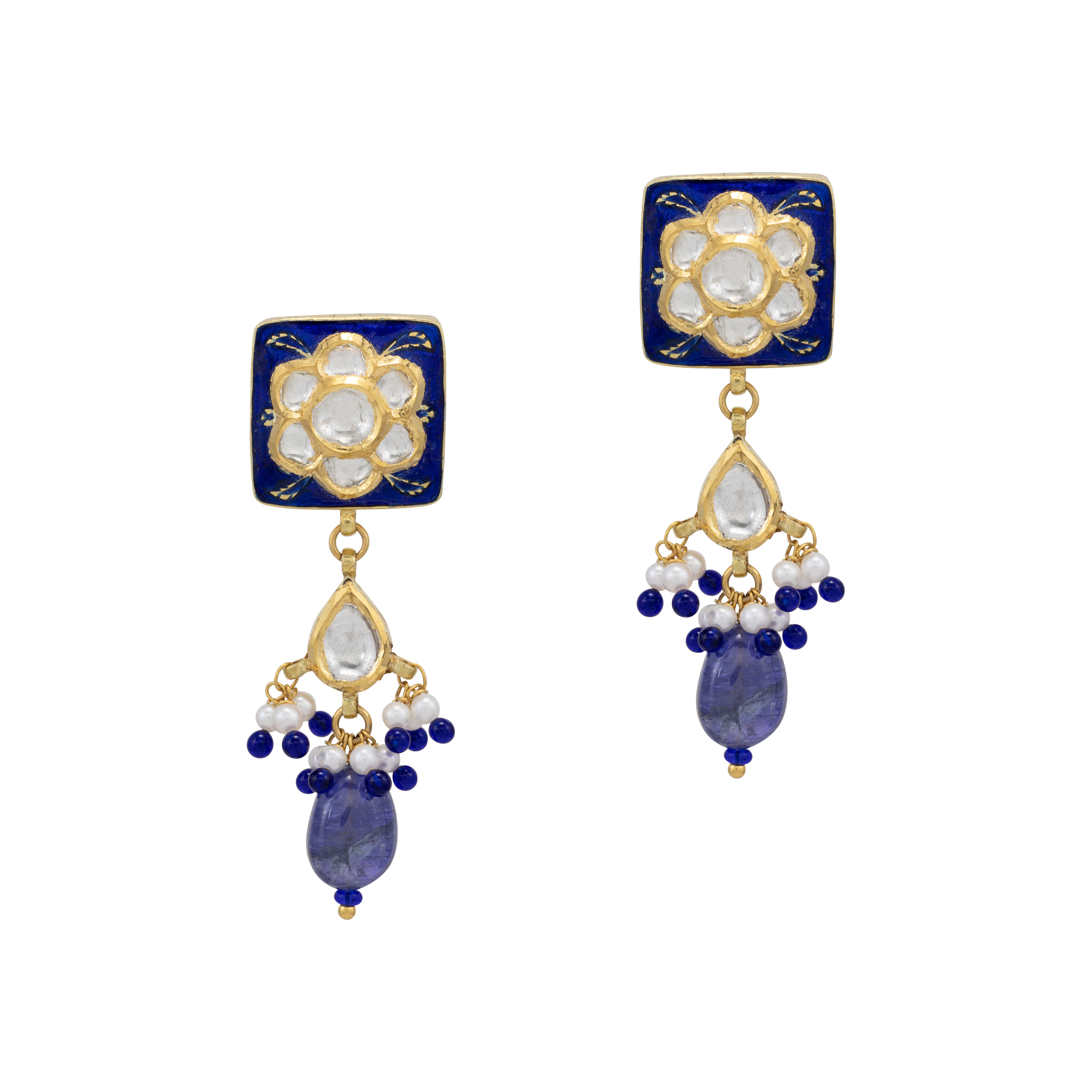 Square Meenakari Polki Earrings