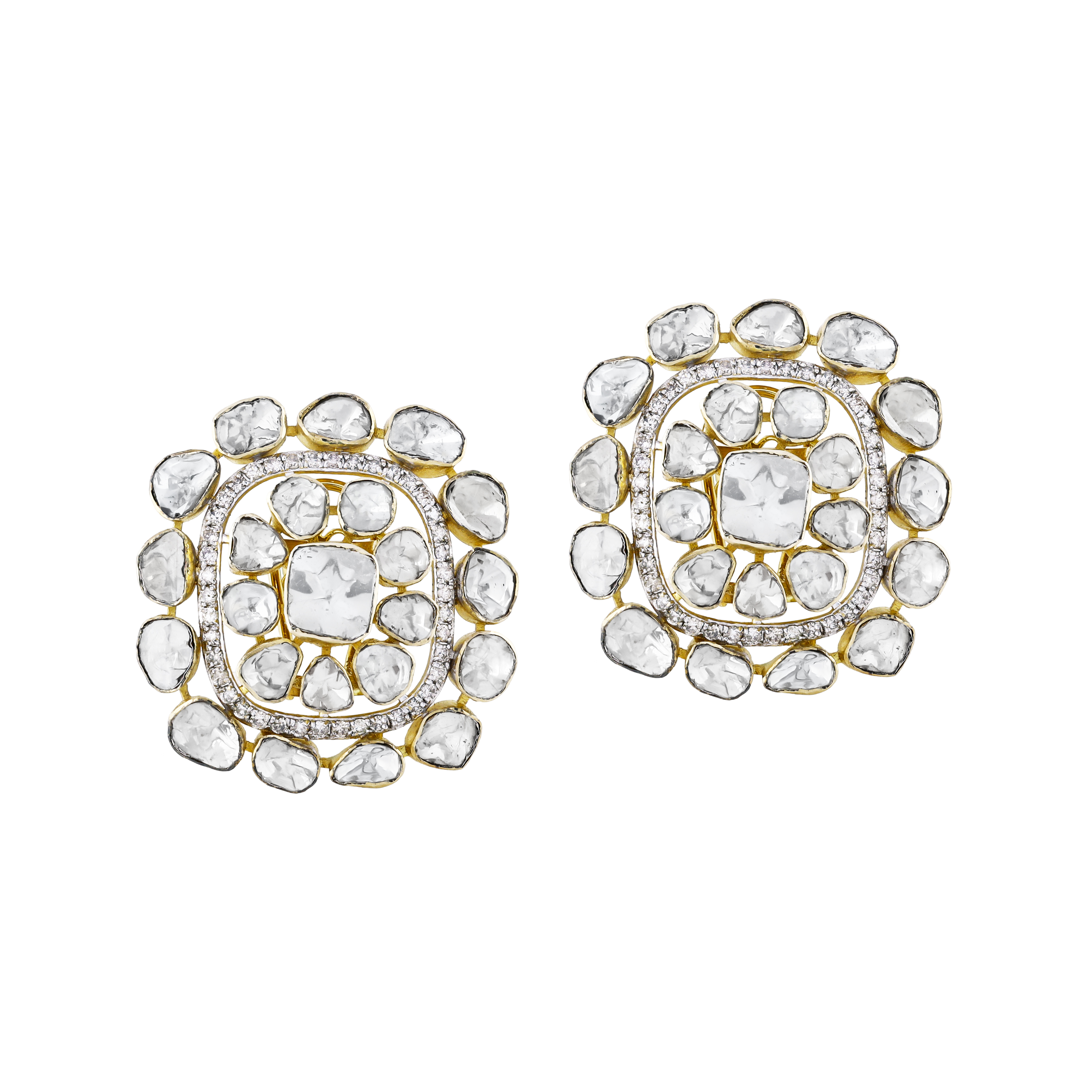 Squared Polki Earrings with White Look