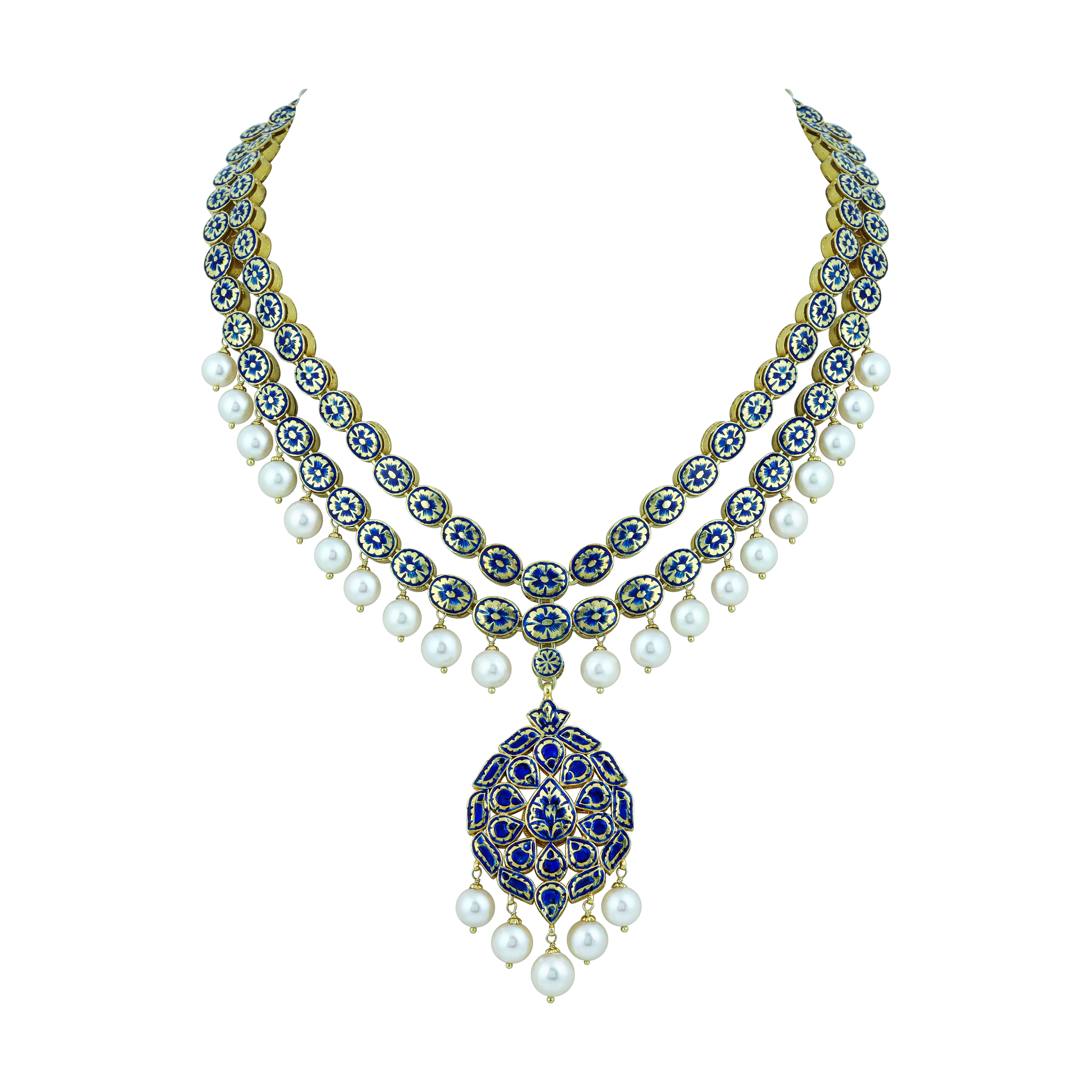 Double-Layer Necklace Pendant Set with Polkis and Pearls