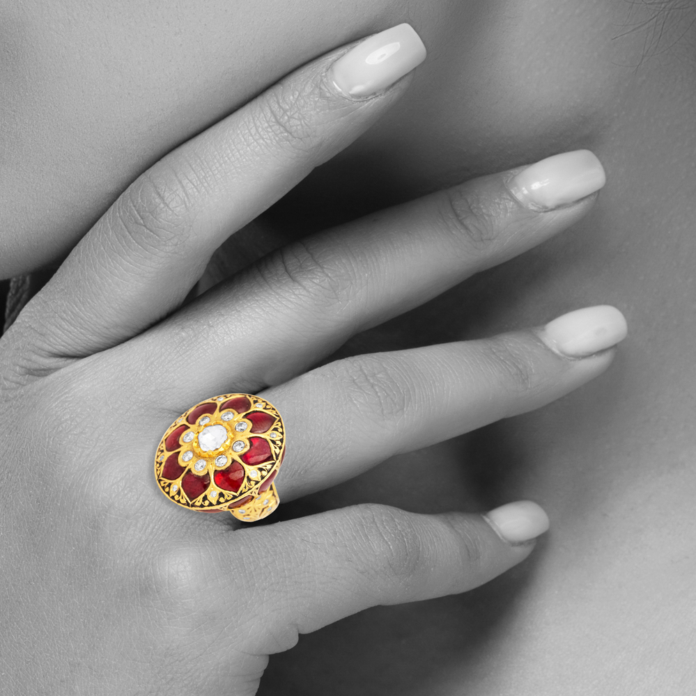 Partash Ring with Talaf Floral Design and Polki Center