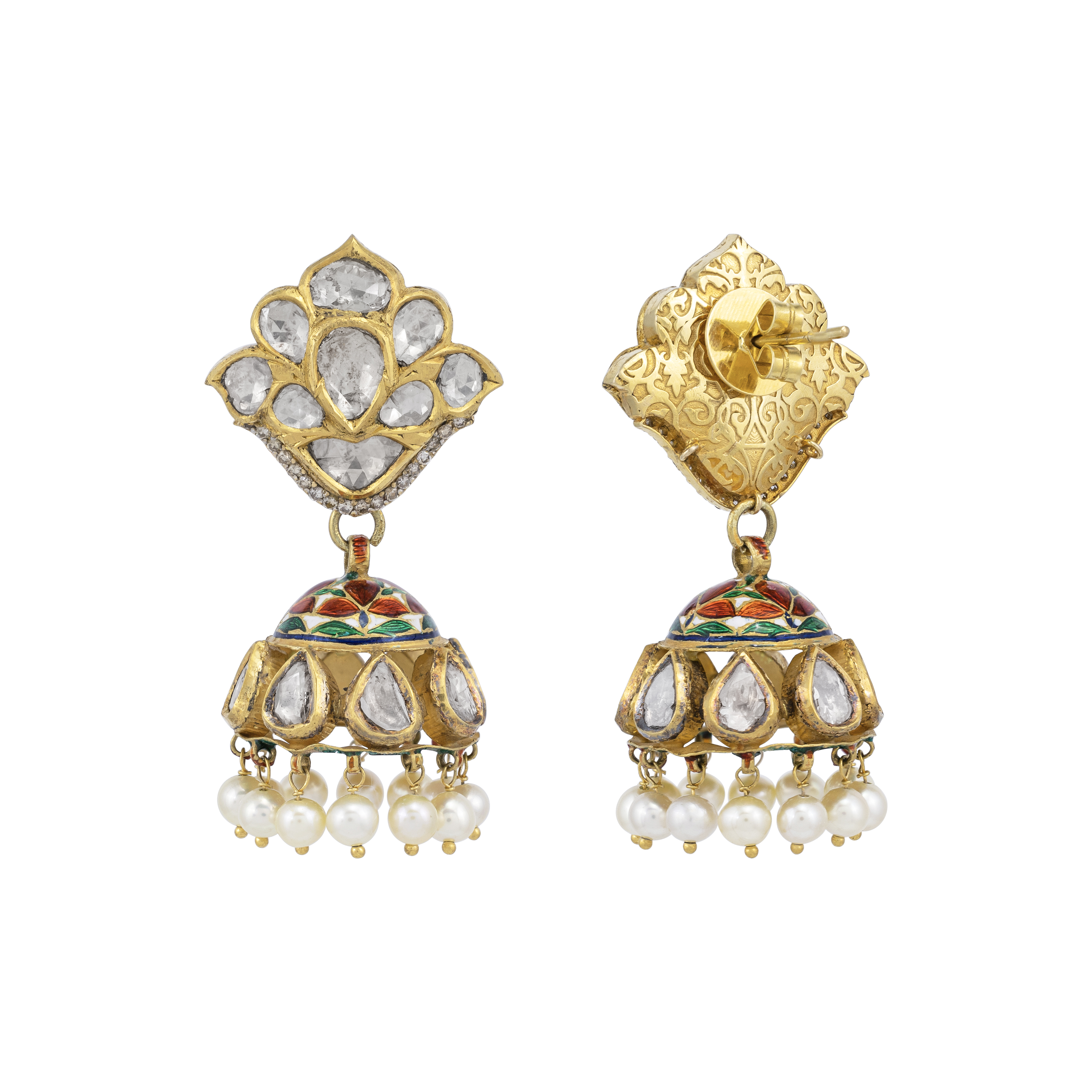 Polki Dome Jhumkas with Pearl Drops