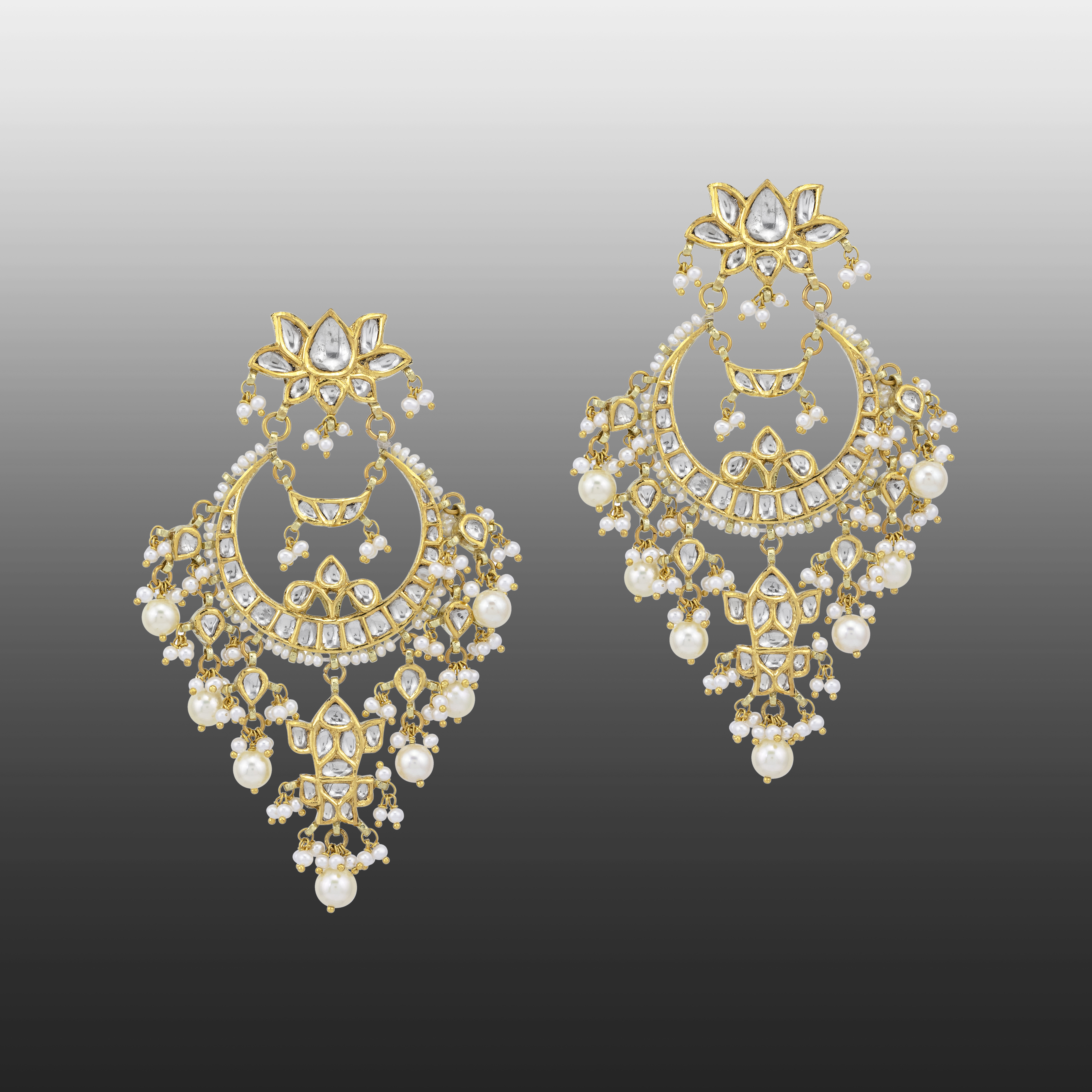 Pearl Drop Danglers with Polki