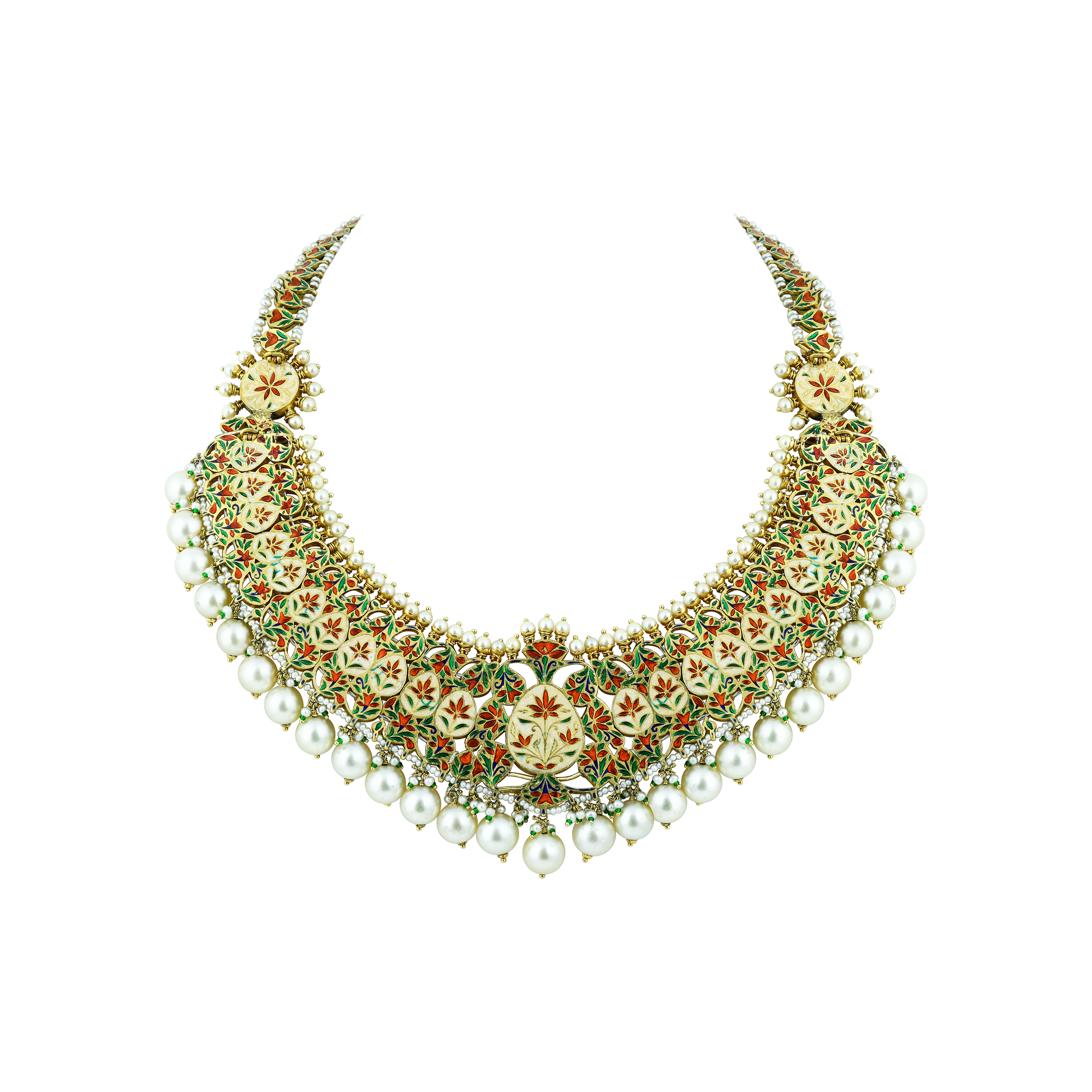 Red Stone Necklace Set with Polkis & Pearl Drops