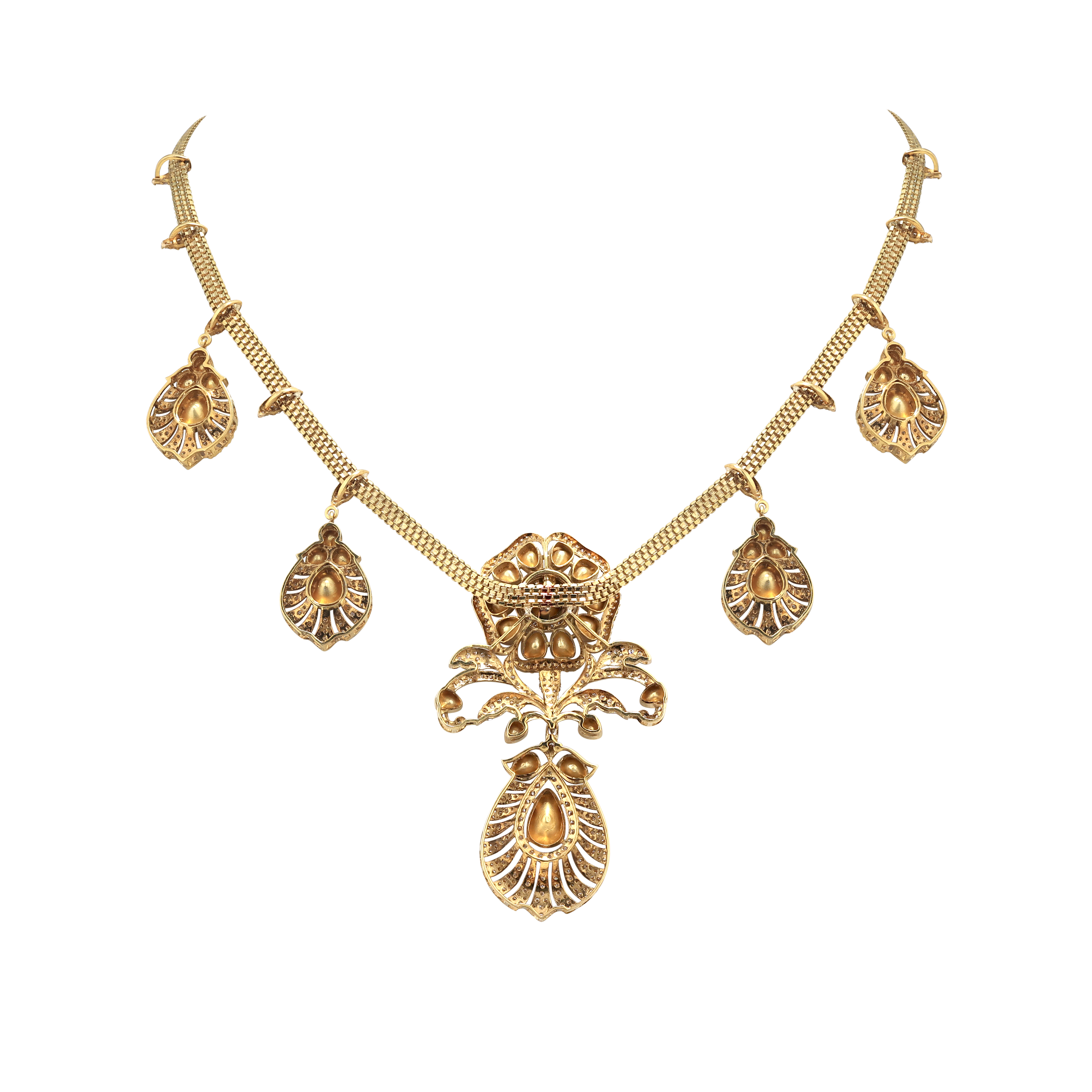 Antique Style Polki and Diamond Pendant Necklace