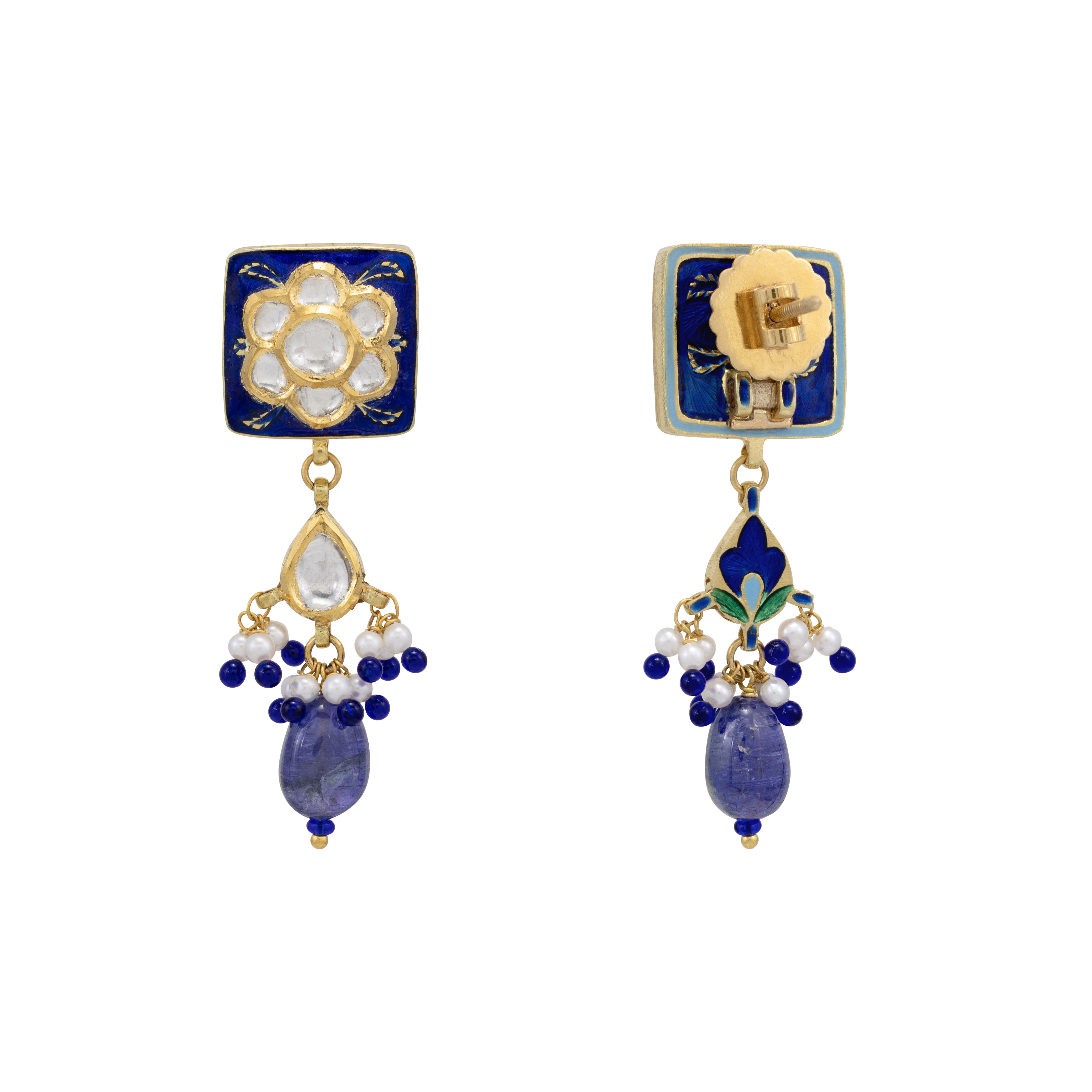 Square Meenakari Polki Earrings