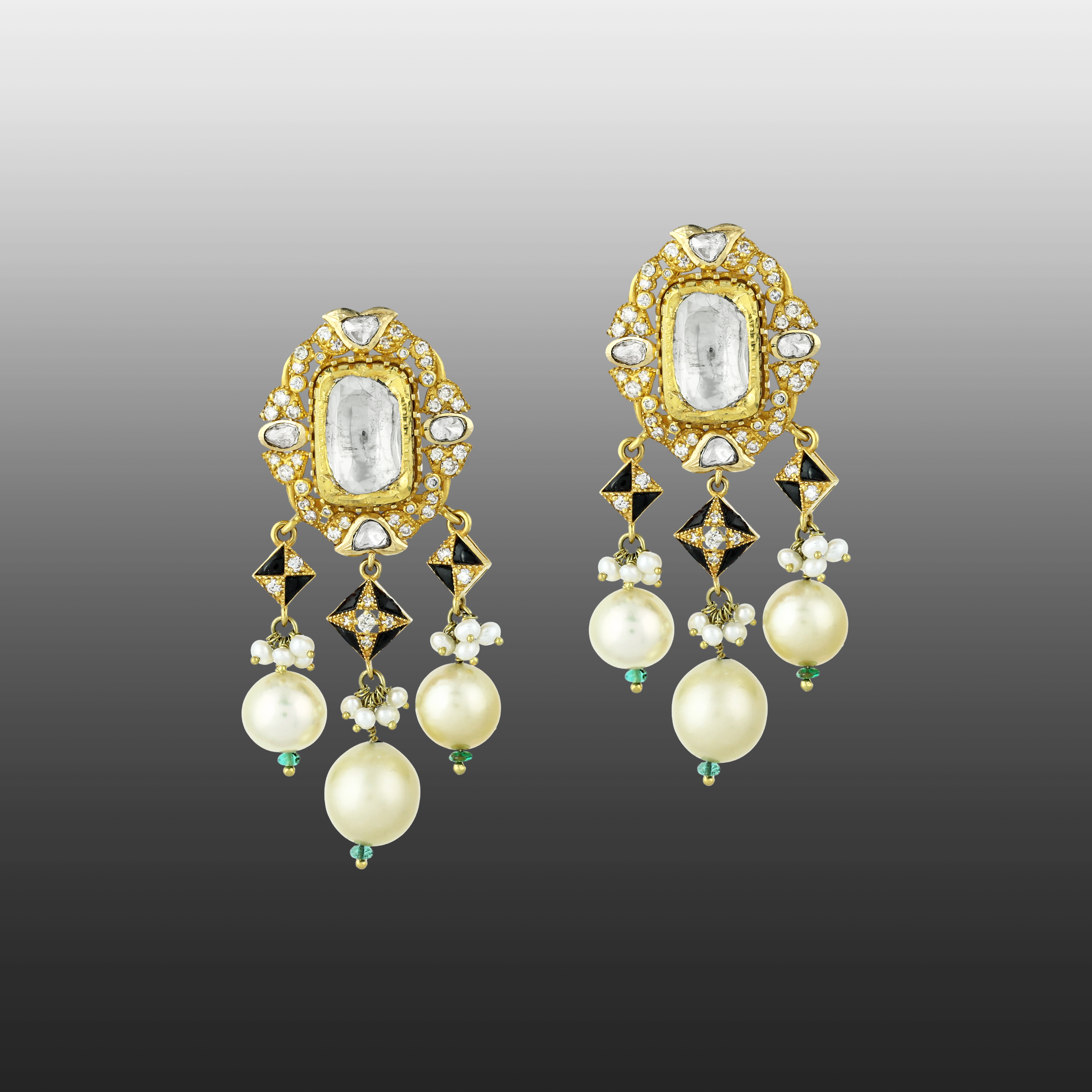 Emerald and Polki Diamond Choker with Pearl Drop Earrings