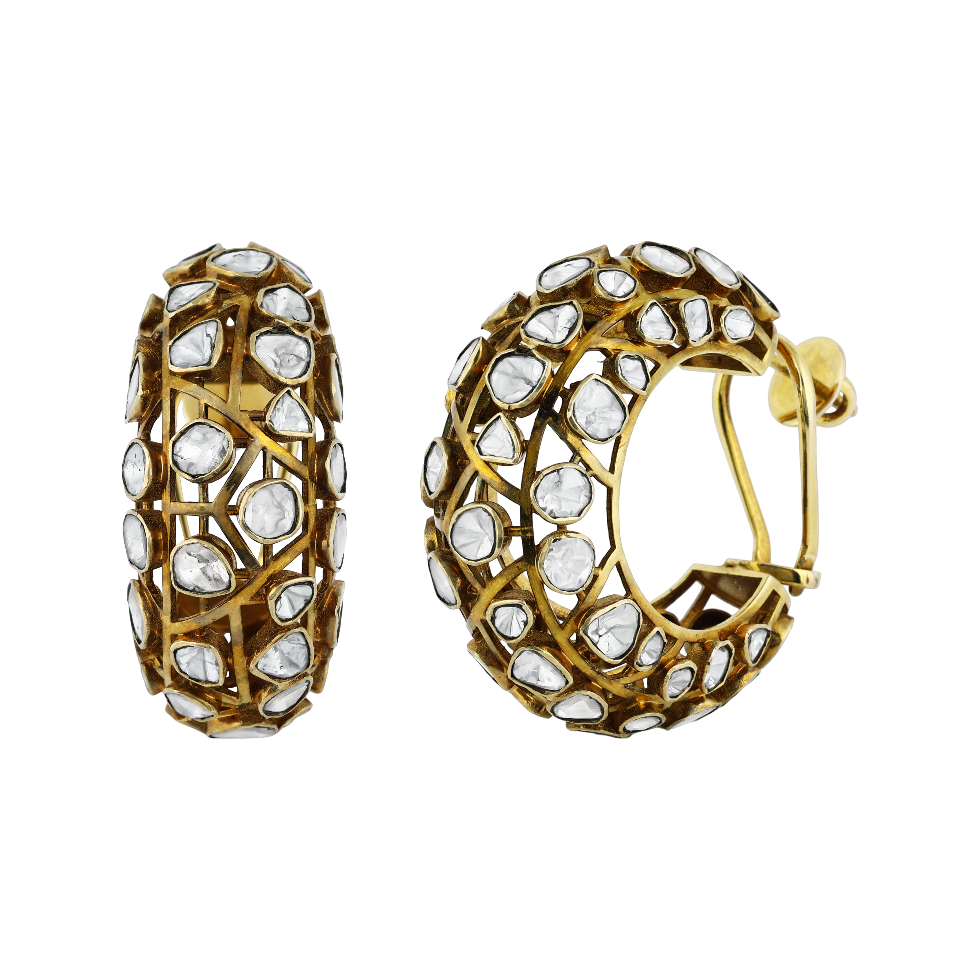 Antique Gold Earrings with Scattered Polki Openwork