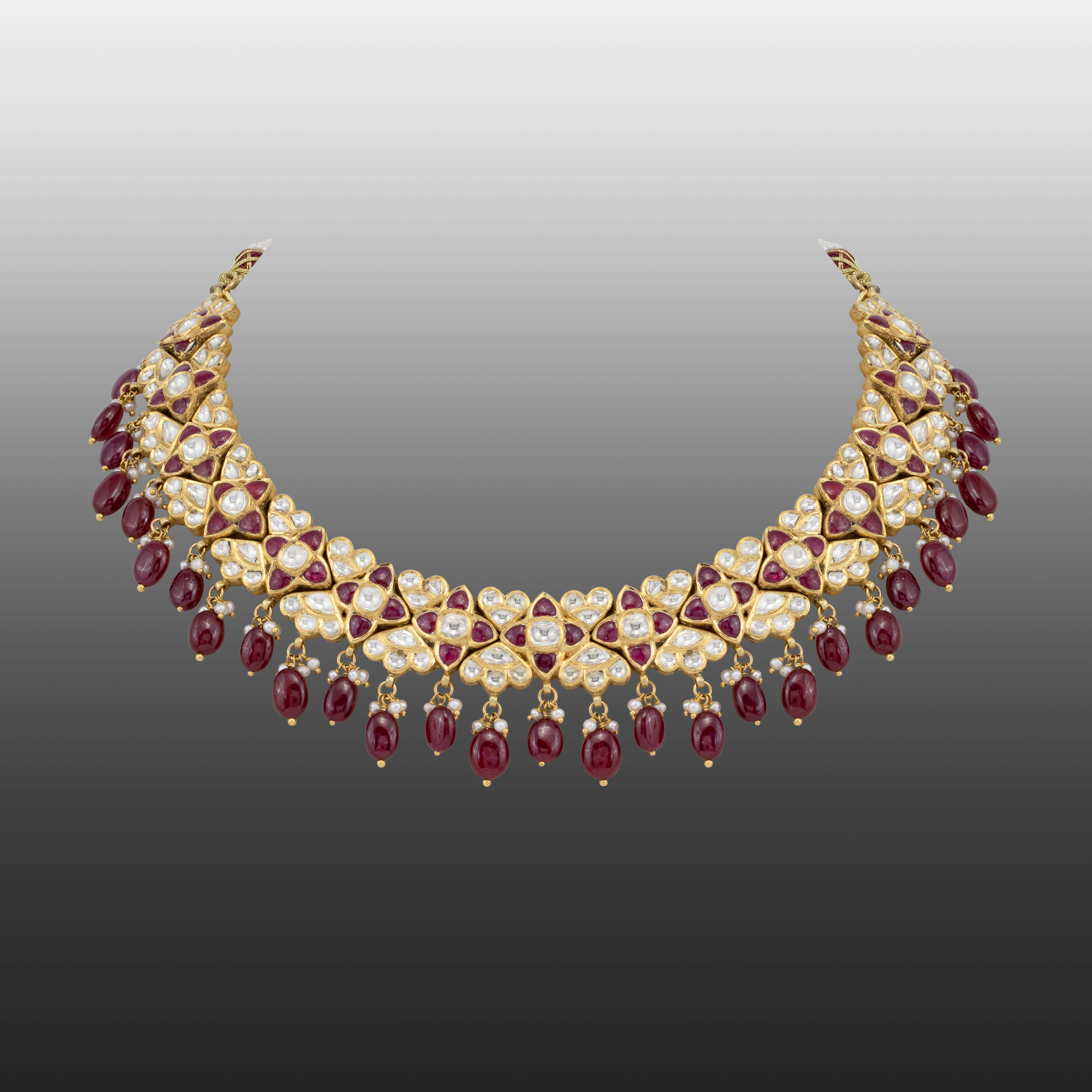 Ruby Guluband Necklace with Polki Cluster