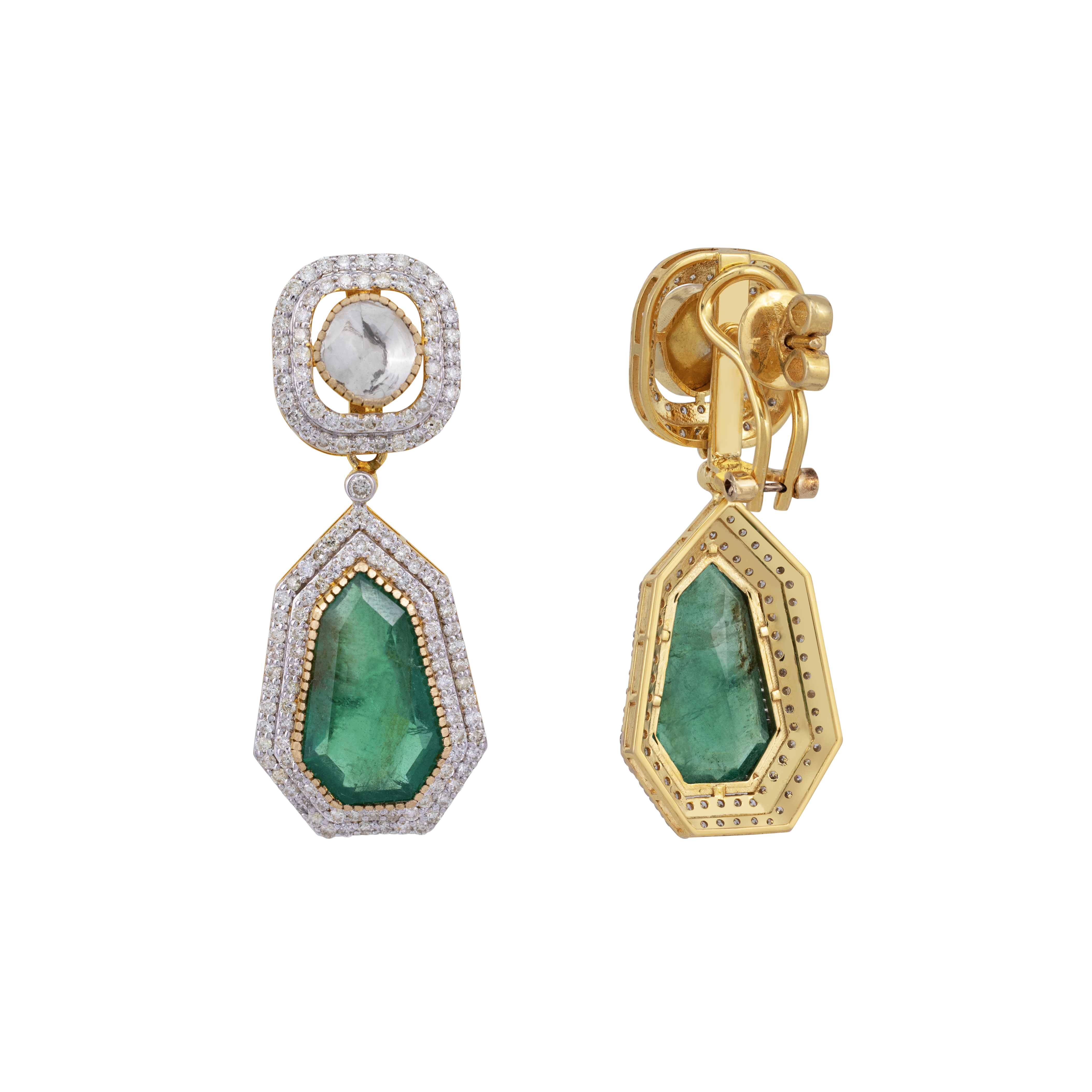 Geometric Emerald Drops with Polki Top