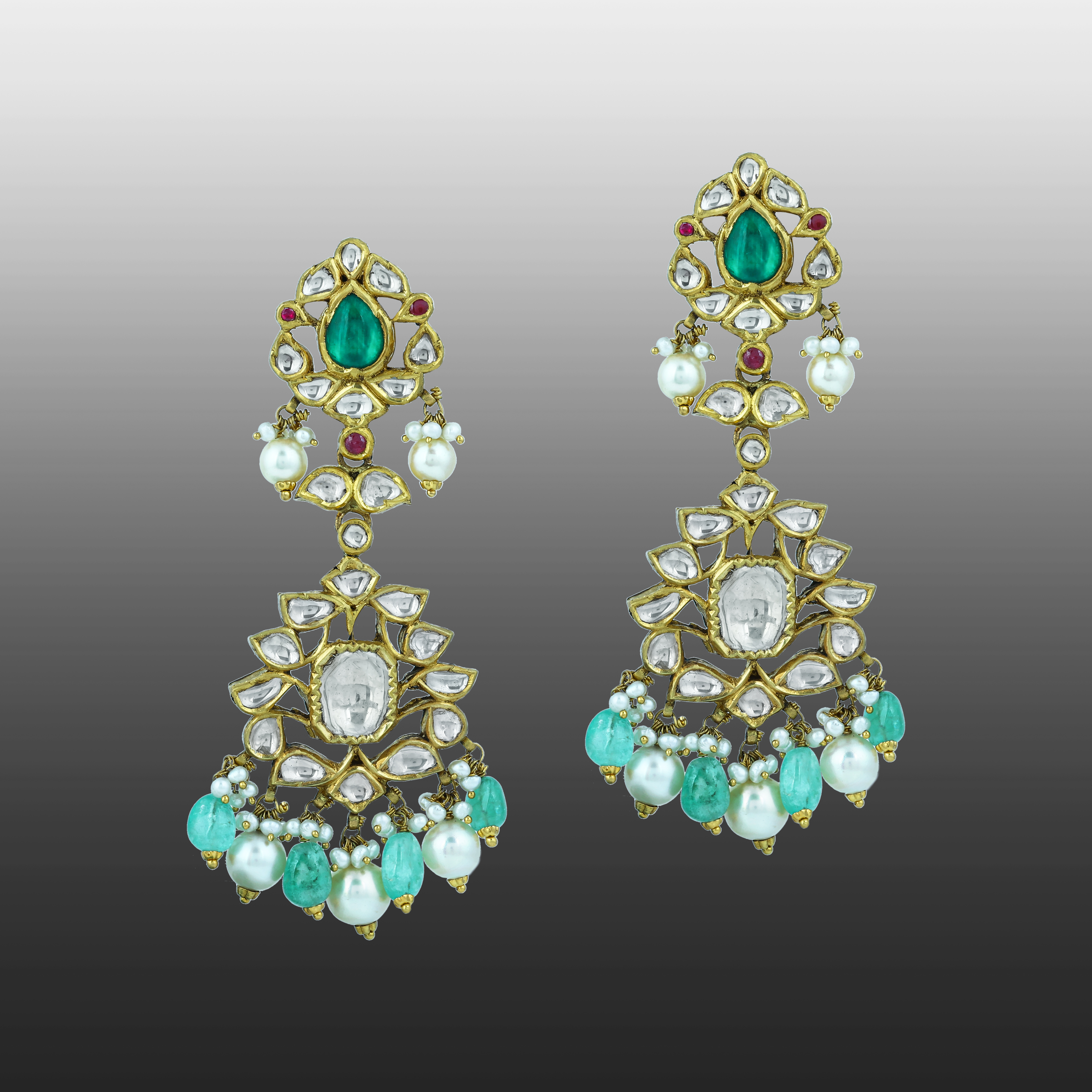 Uncut Diamond Polki Necklace Set with Emerald ,Ruby and Pearls