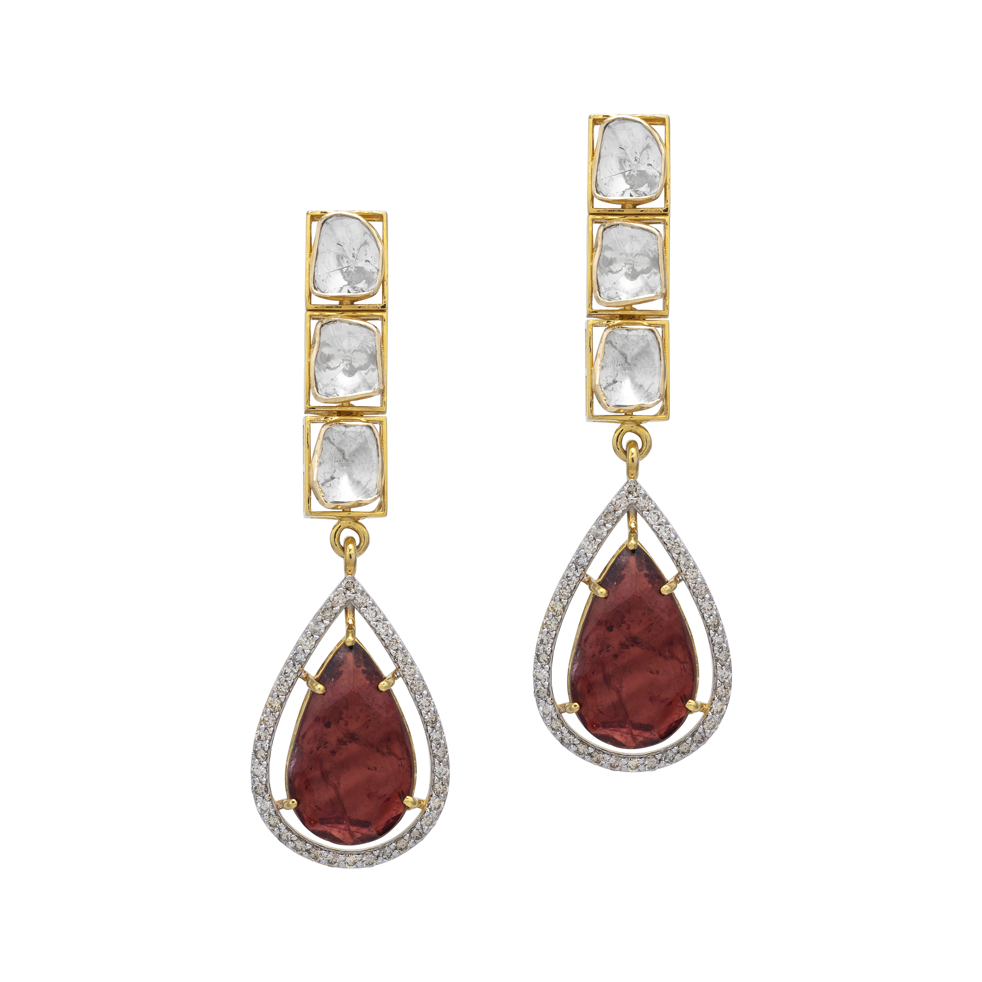 Polki Dangler Earrings with Tourmaline Drops