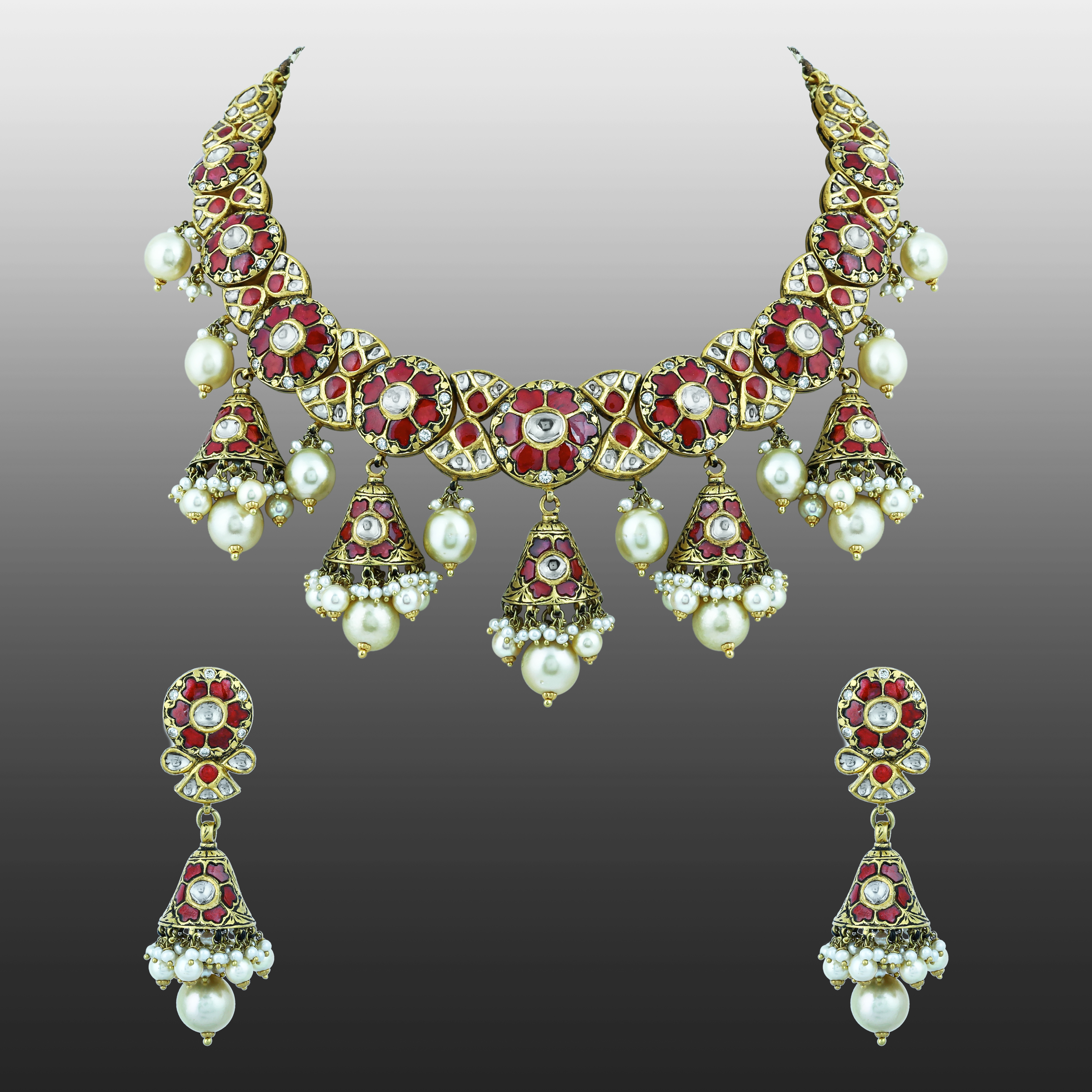 Red Talaf and Pearl Necklace Set with Partash work
