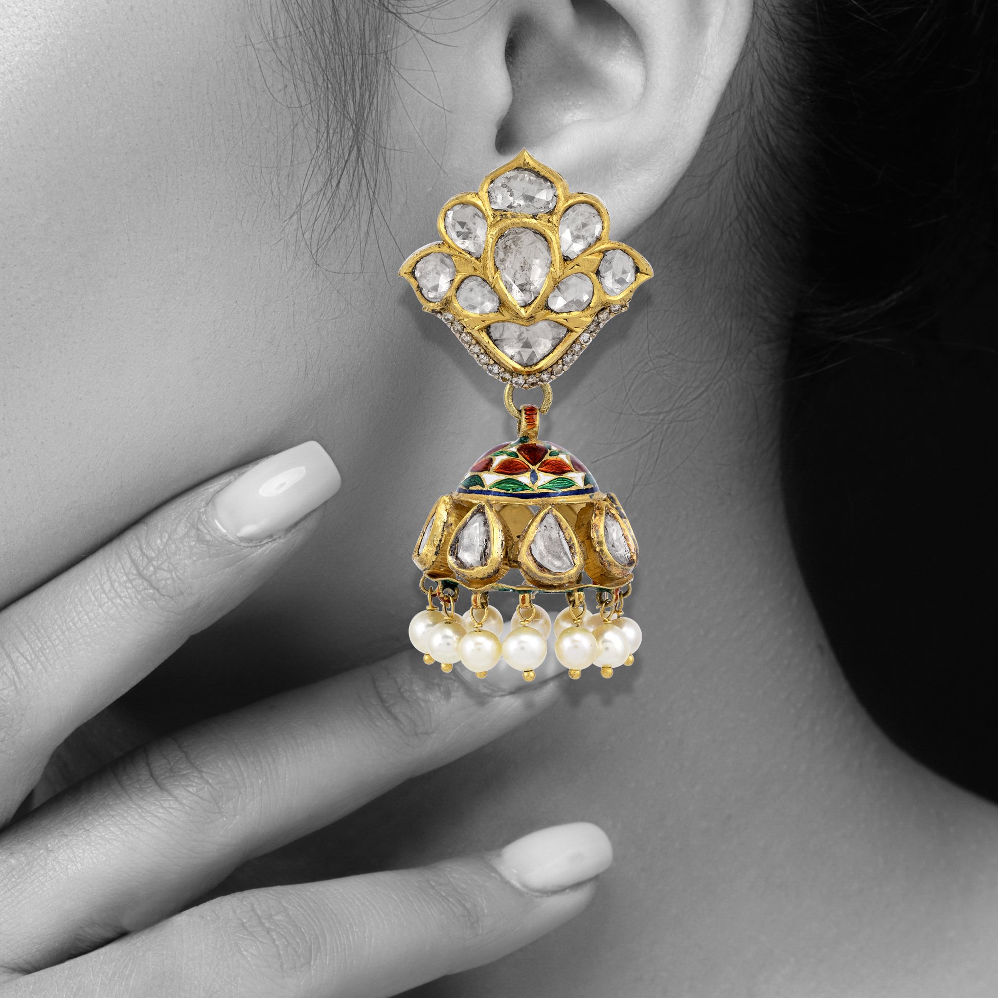 Polki Dome Jhumkas with Pearl Drops