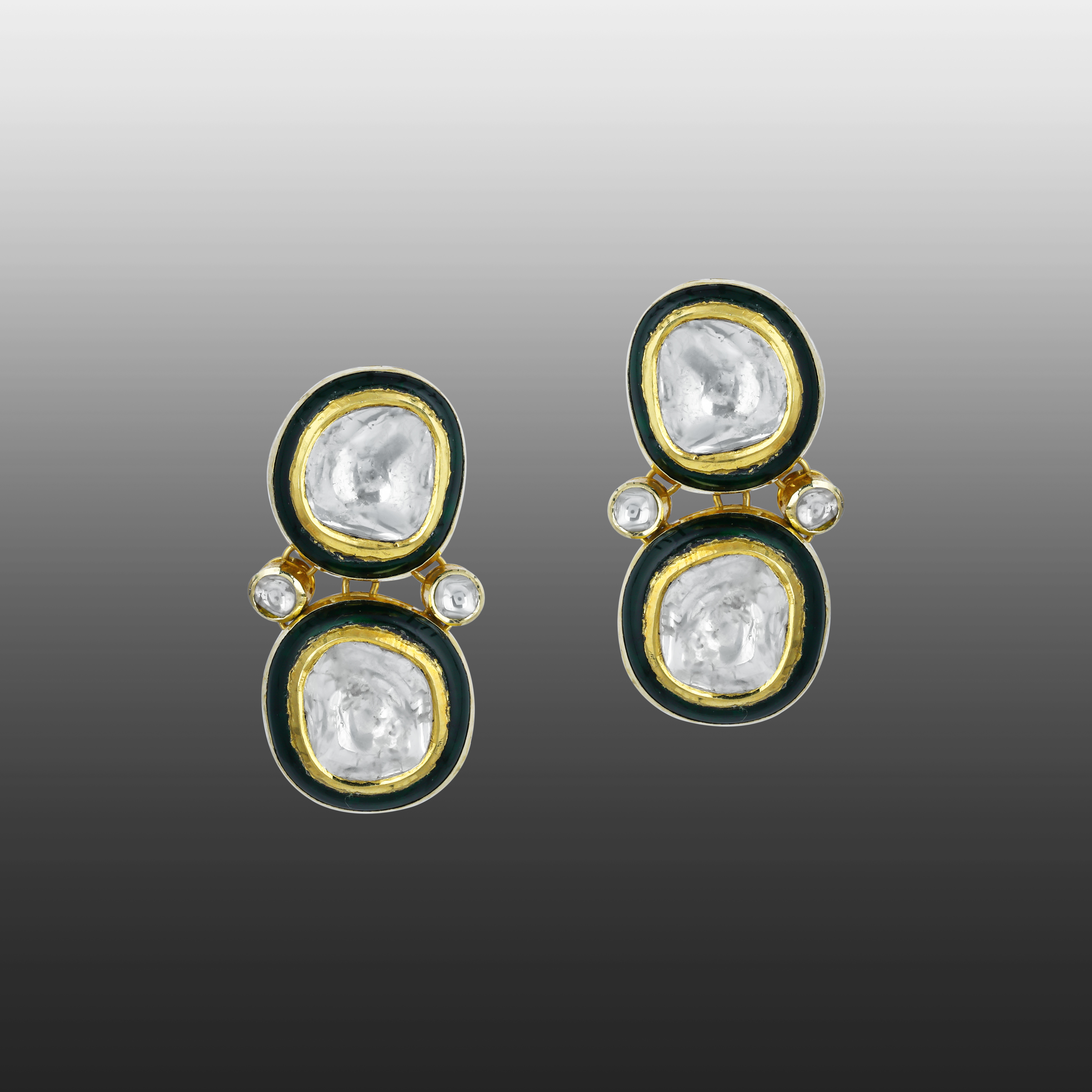 Polki Necklace Set with Green Enamel Border