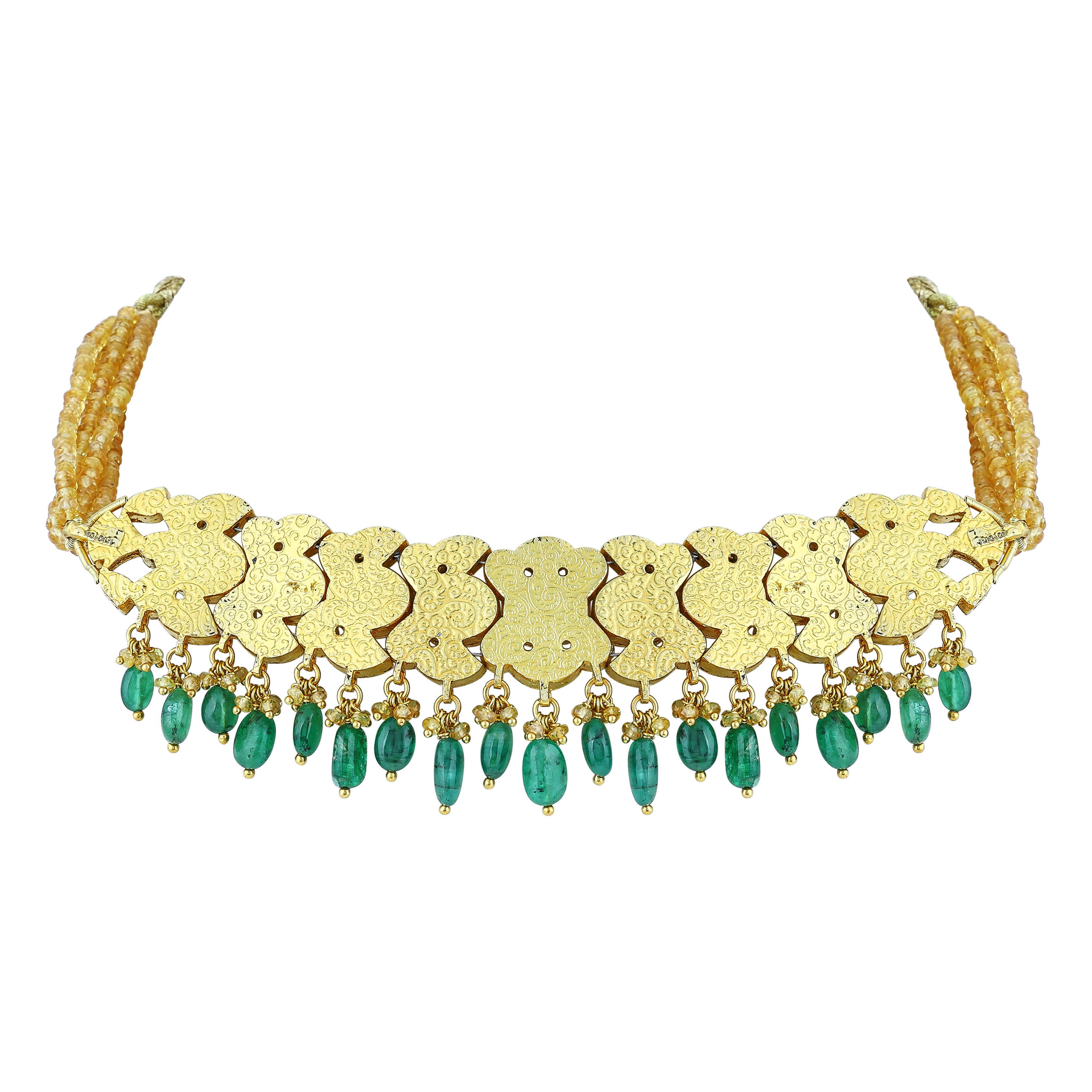 Navratana Choker with Polki Diamonds and Emerald Beads
