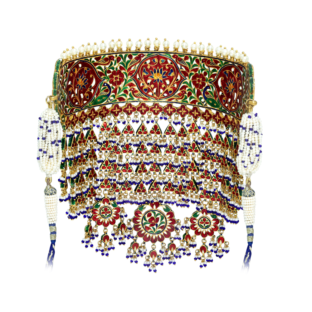 Aad Choker with Polki, Blue Meenakari, Pearls, and Beads