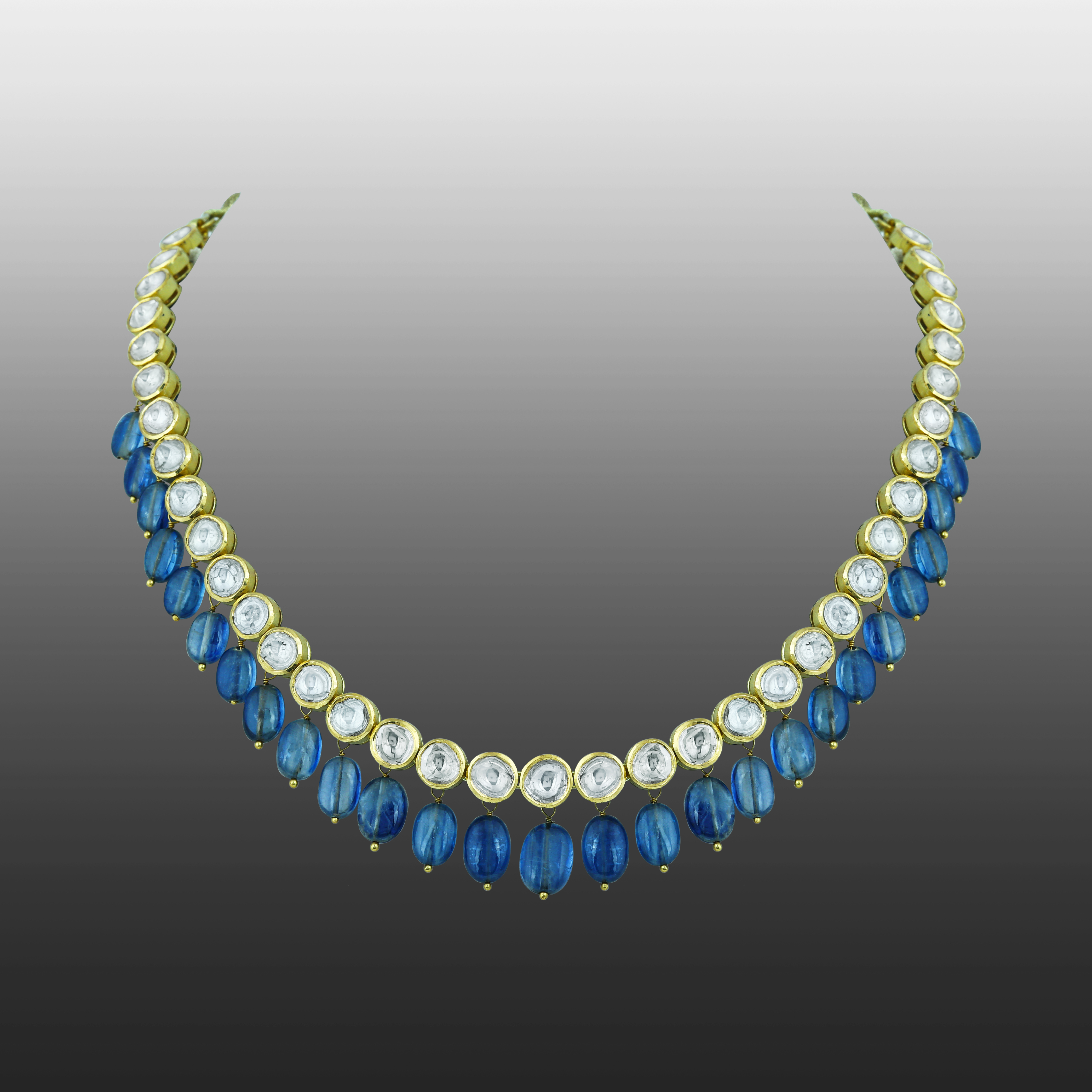 Polki Necklace with Tanzanite Drops and Timeless Elegance