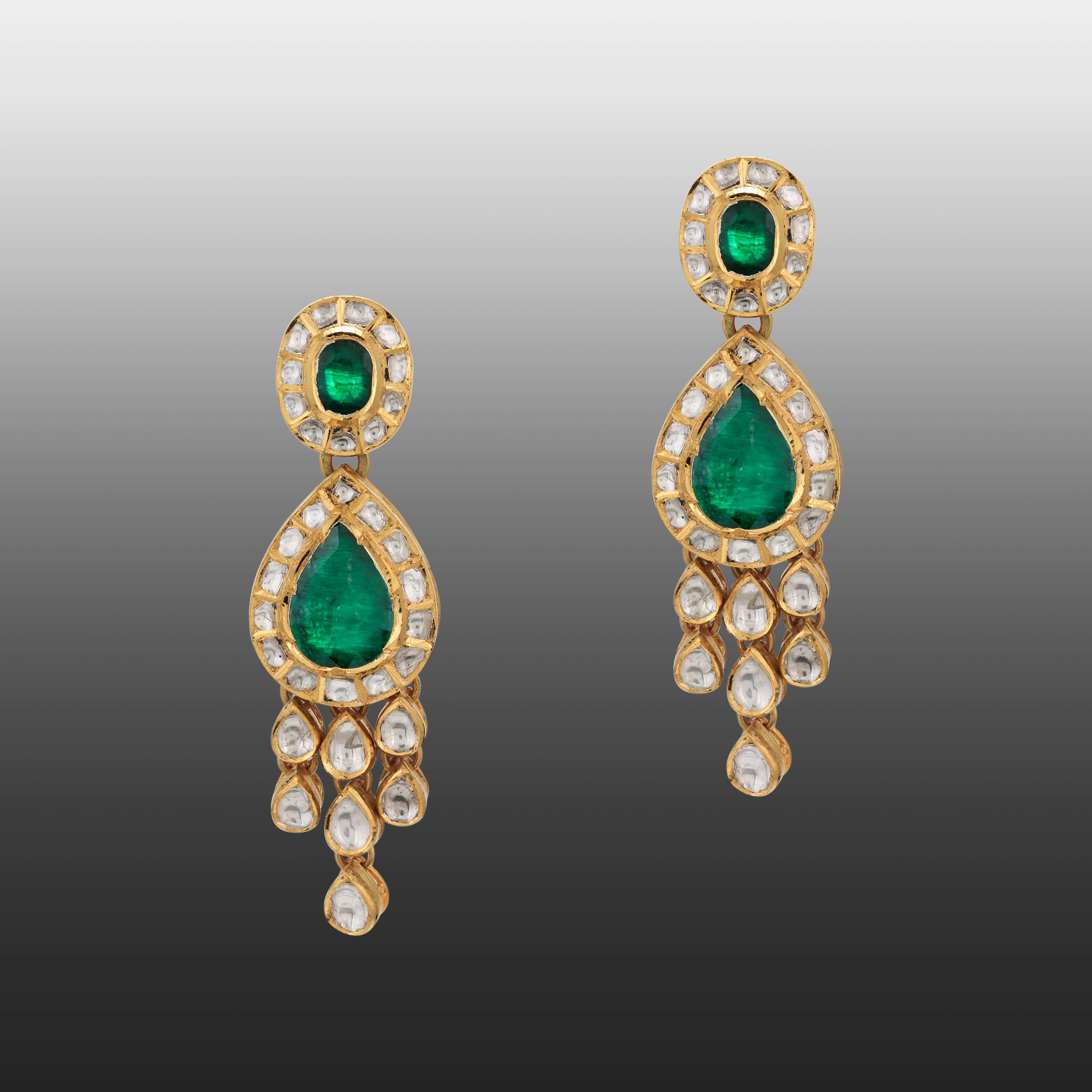 Emerald Polki Earring with Drops