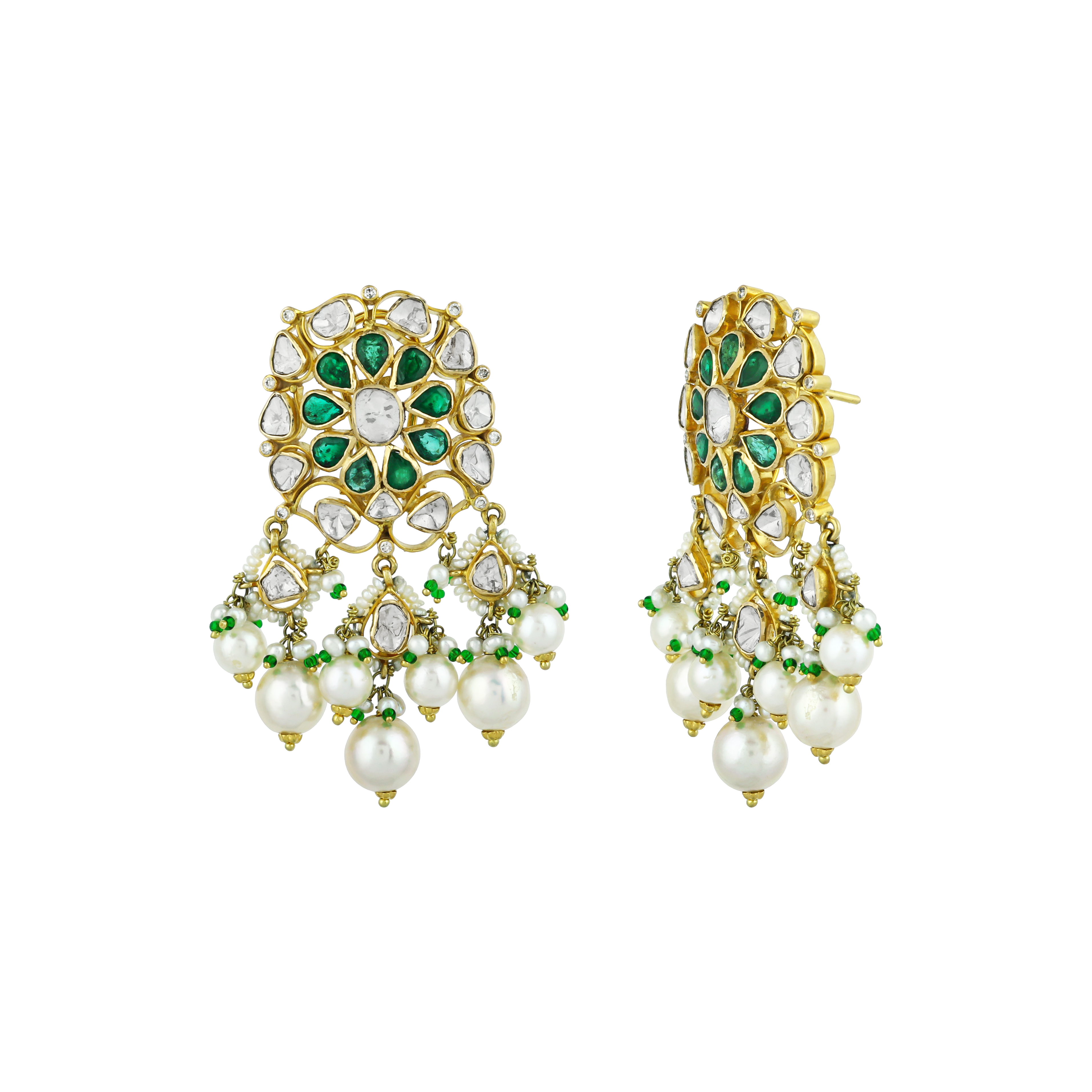 Floral Polki Choker Set with Emeralds and Pearl Drops