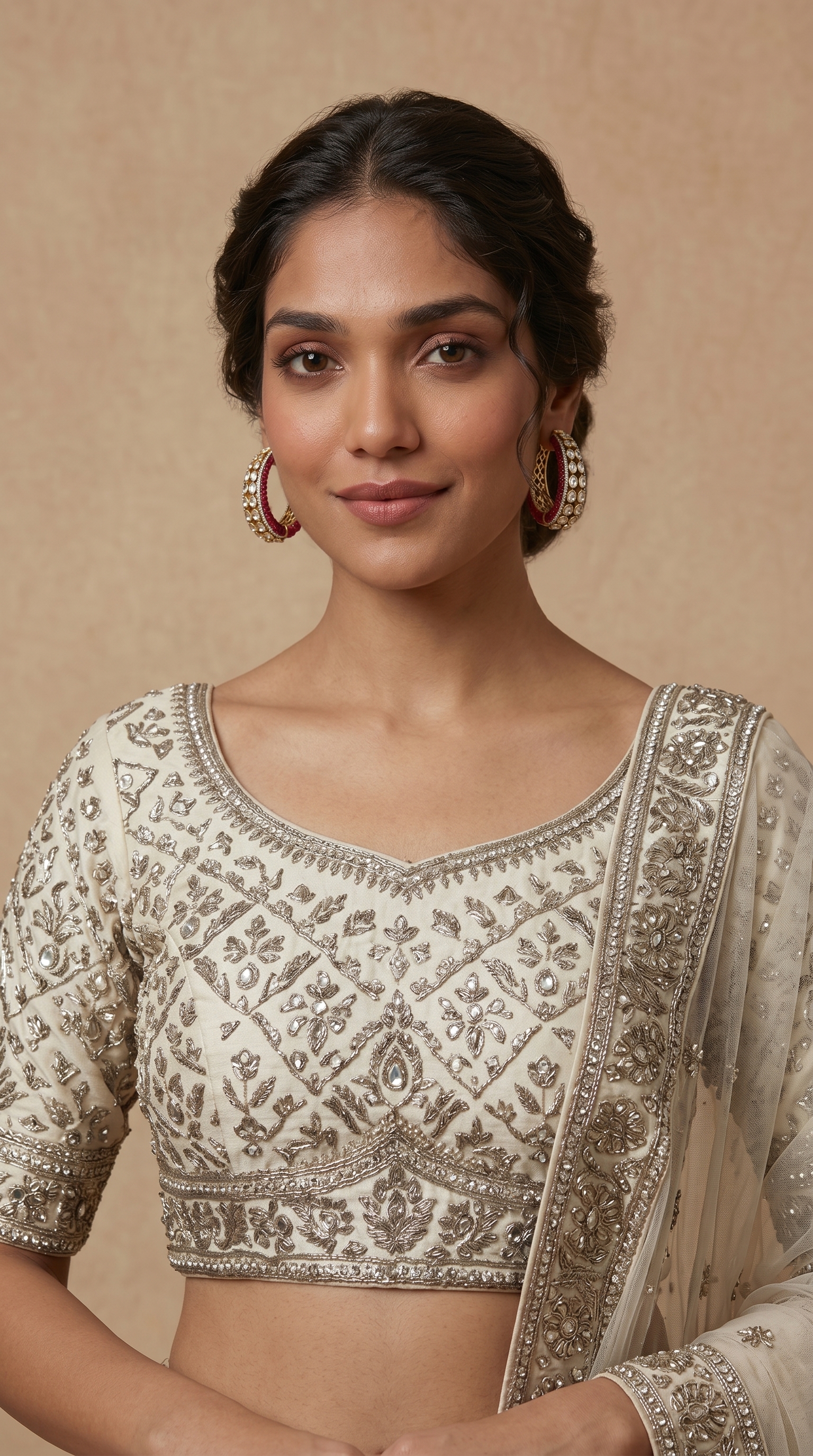 Polki Hoop Earrings with Red Talaf and Dual-Sided Design
