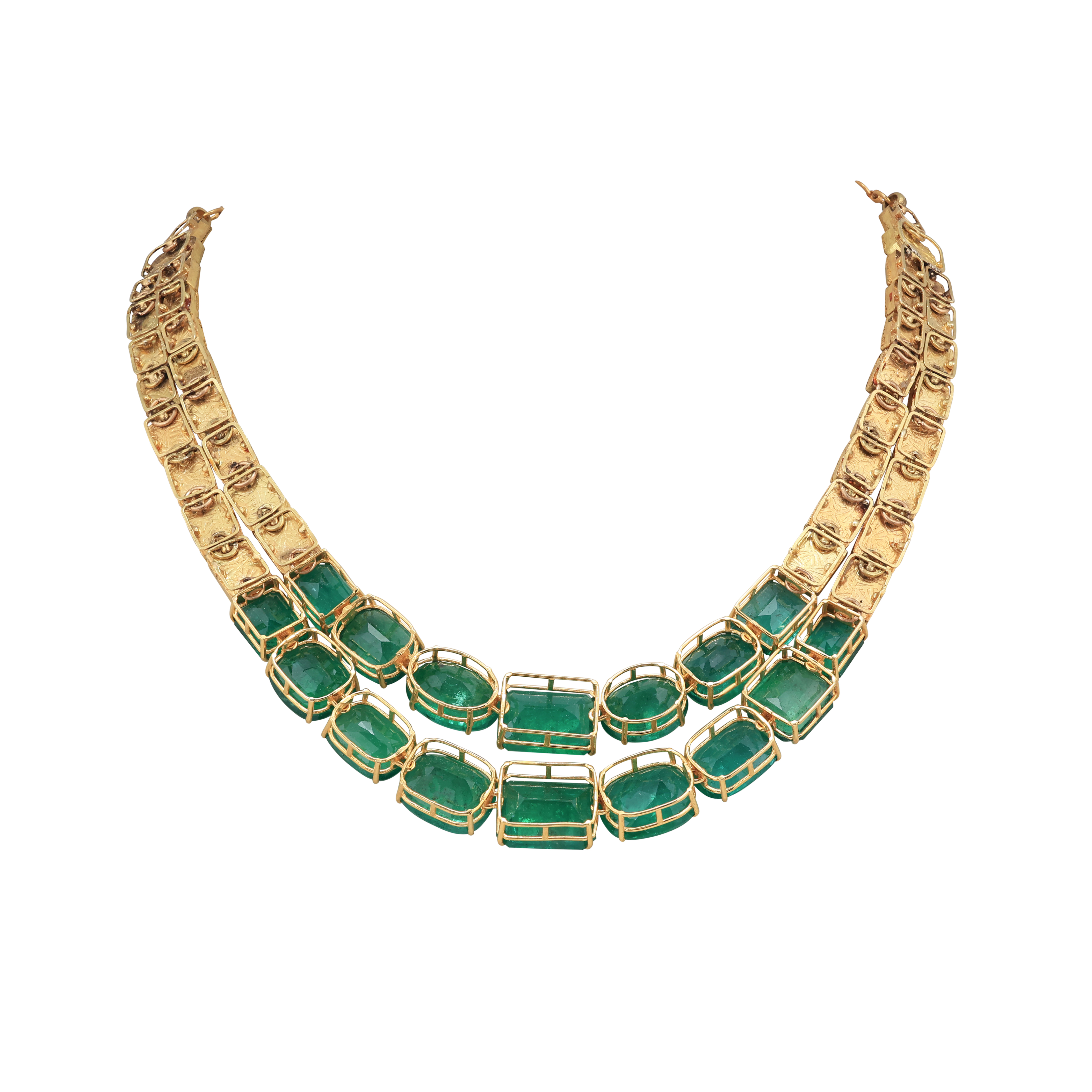 Emerald and Polki Double-Line Necklace