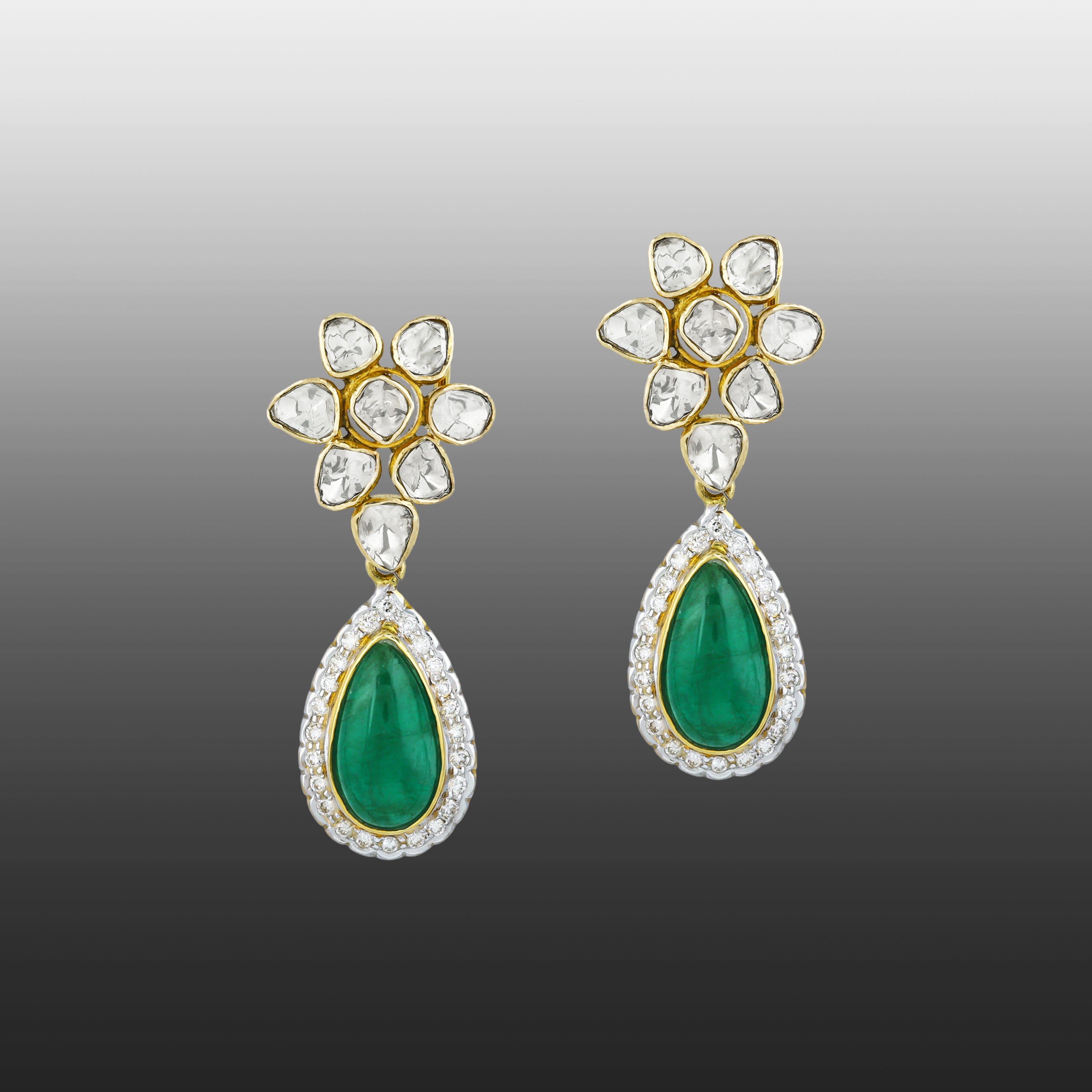 Polki Necklace Set with Emerald Drops & Diamond Halos