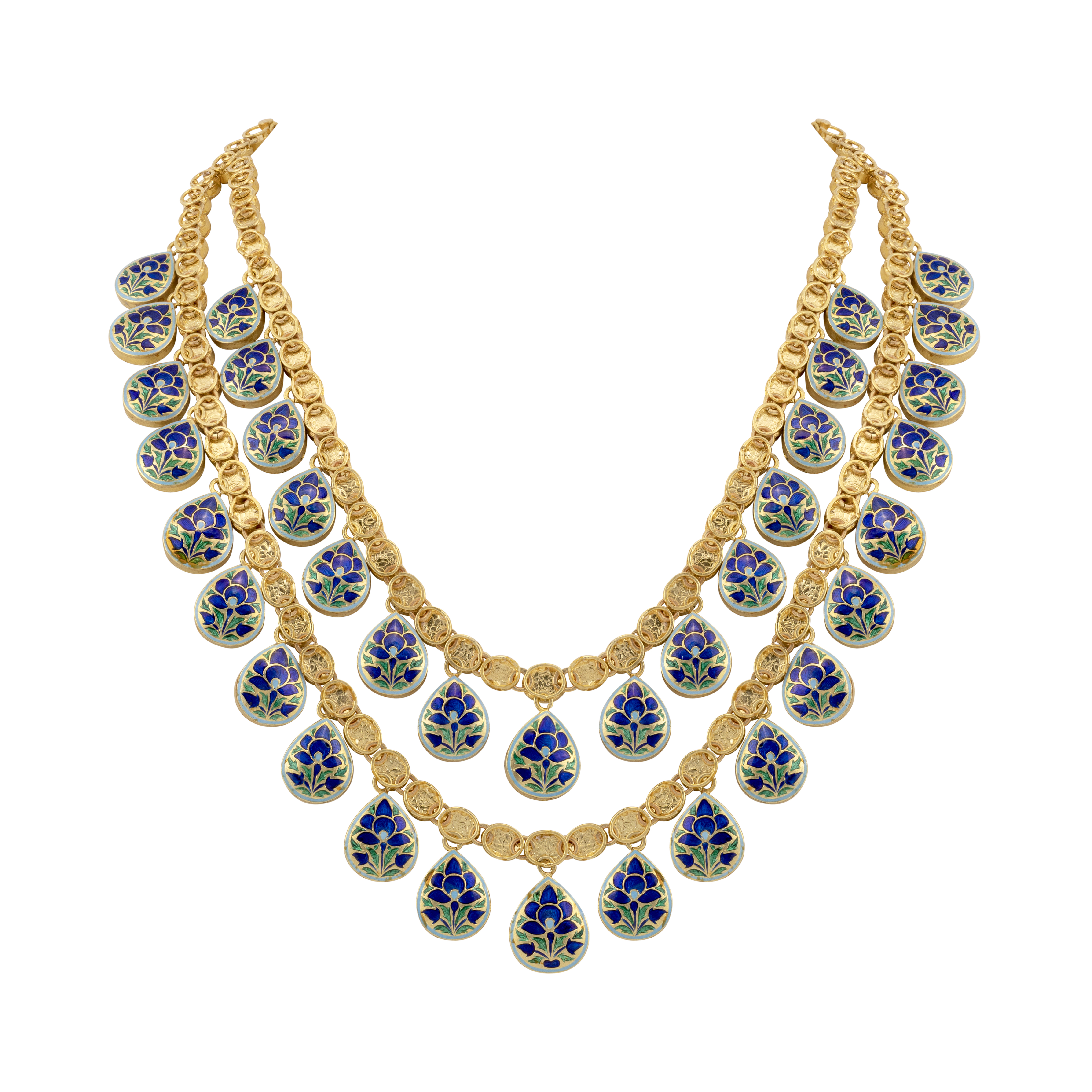 Double-Layered Uncut Diamond Polki Necklace with Green Enamel Border