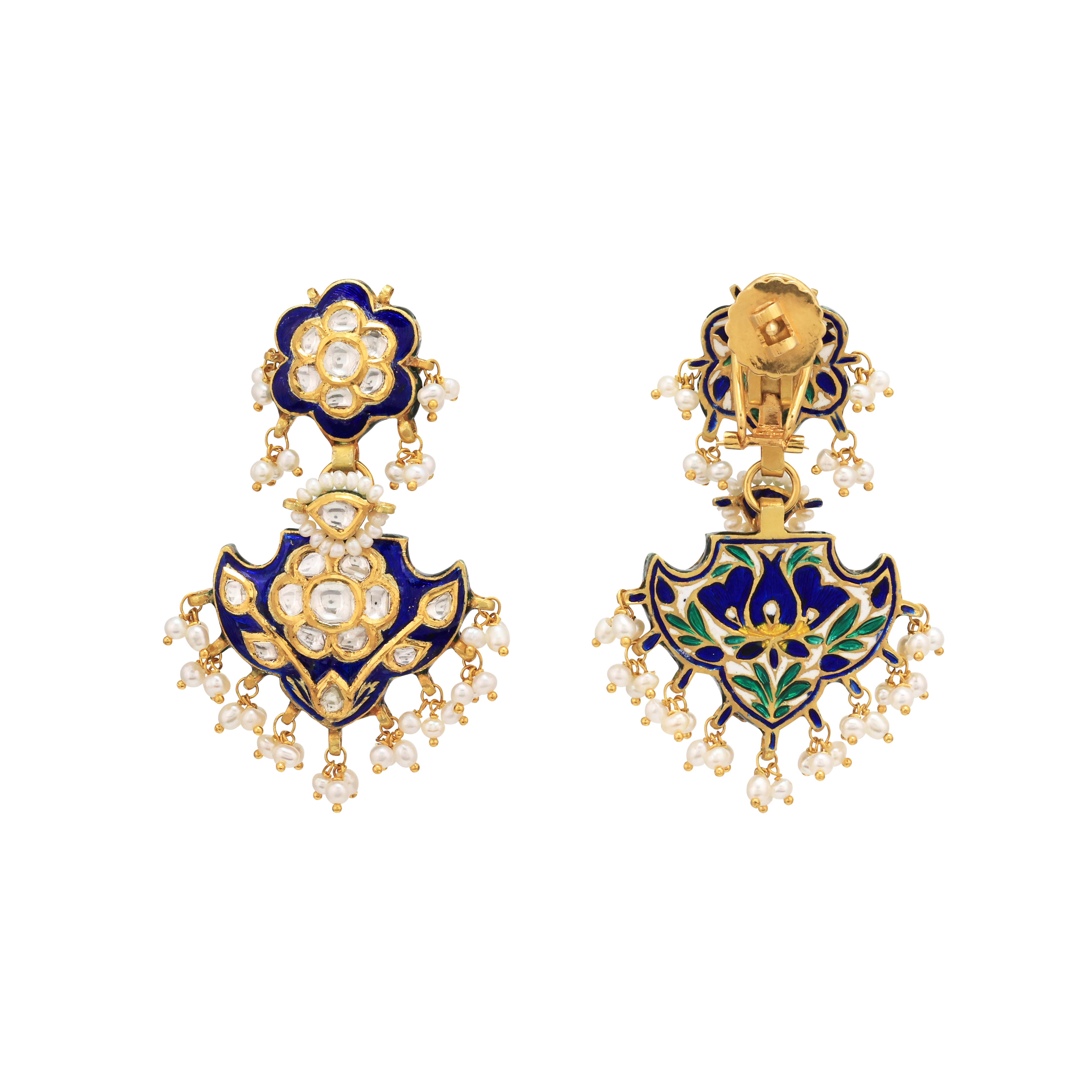 Pankhi Polki Earrings with Blue Enamel
