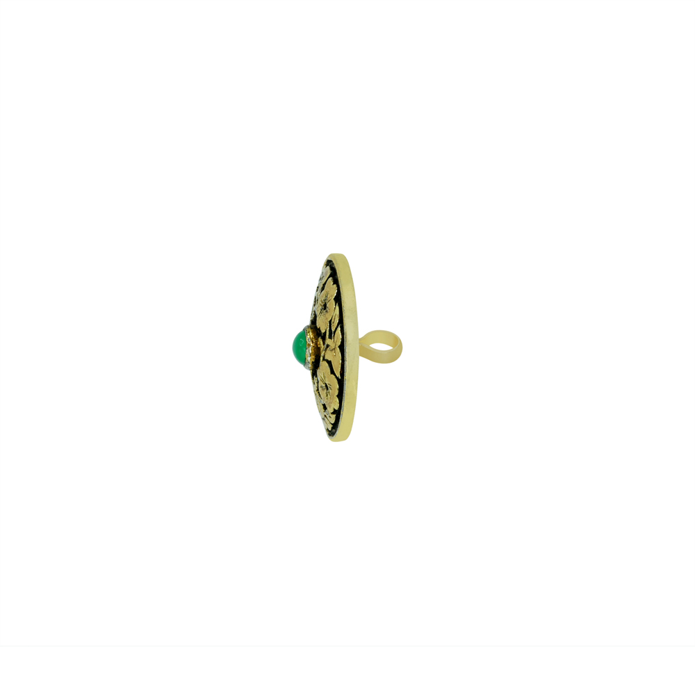 Men&rsquo;s Button with Gold Floral Design and Green Stone