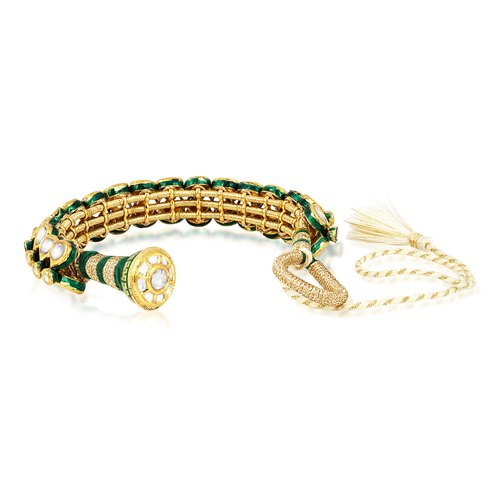 Pochi Bangle with Polki Diamonds and Green Enamel Accents