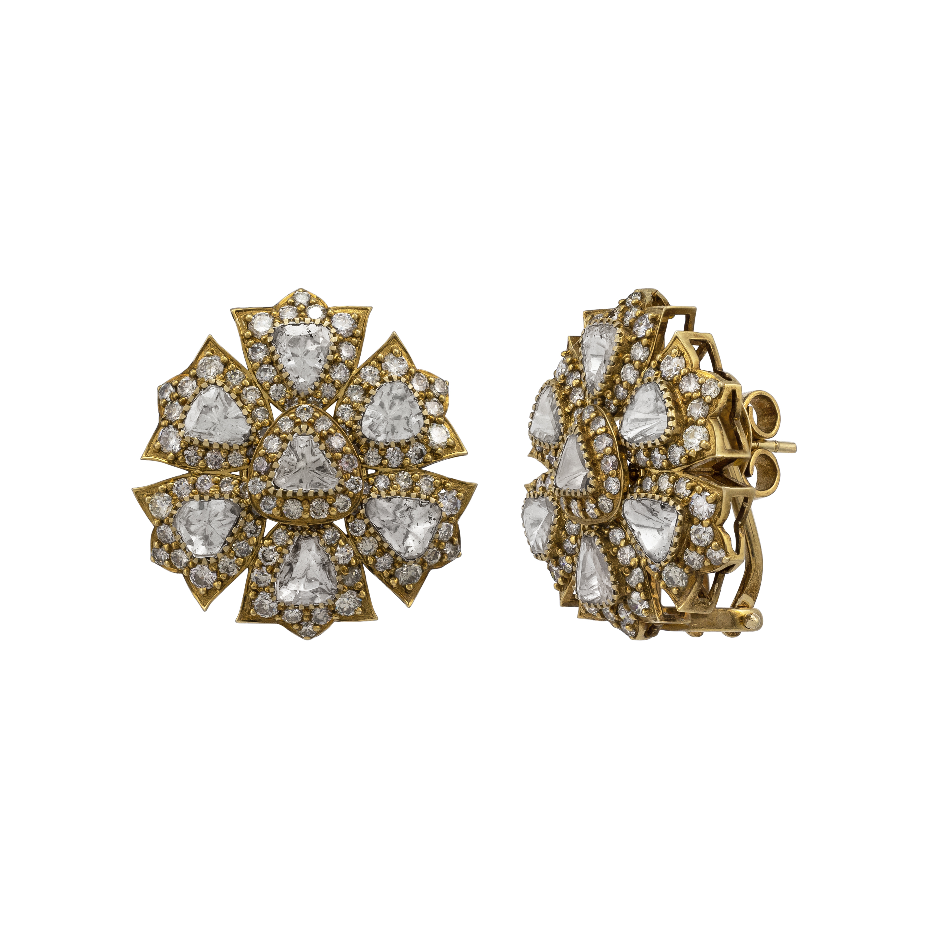 Antique-Finish Floral Polki Stud Earrings