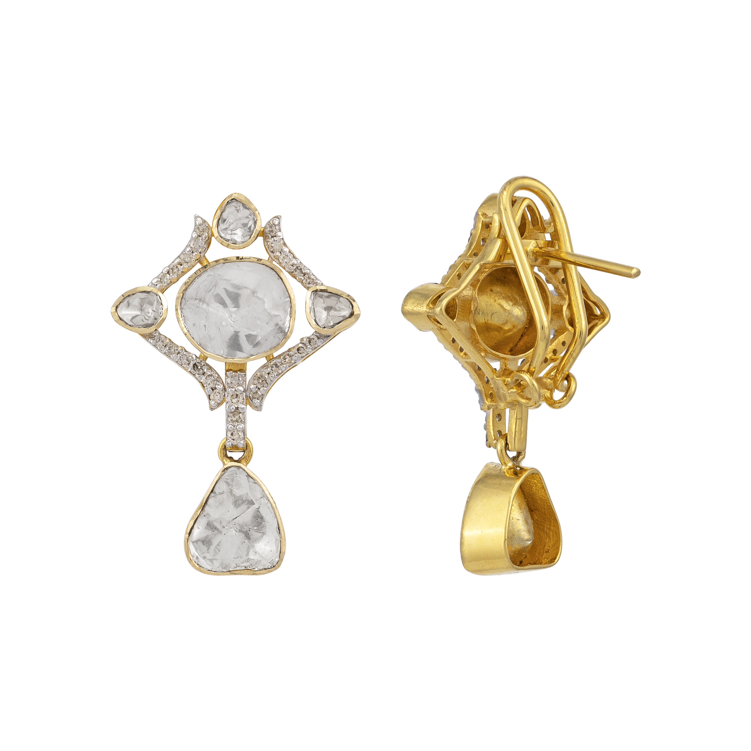 Minimalist Polki Earrings with Pear Drop and Full Cut Diamonds