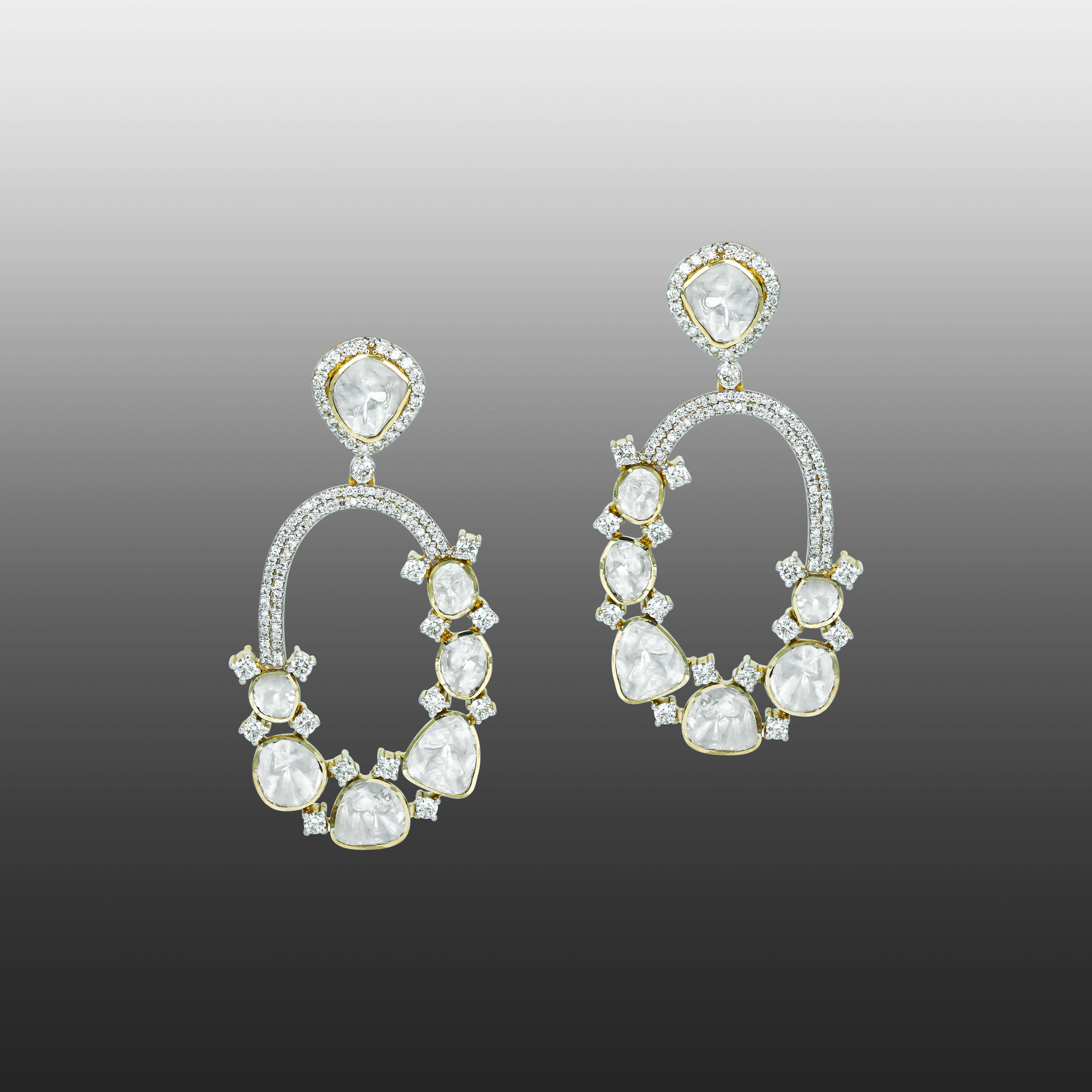 Elongated Polki Loop Earrings with Halo Diamond Detailing