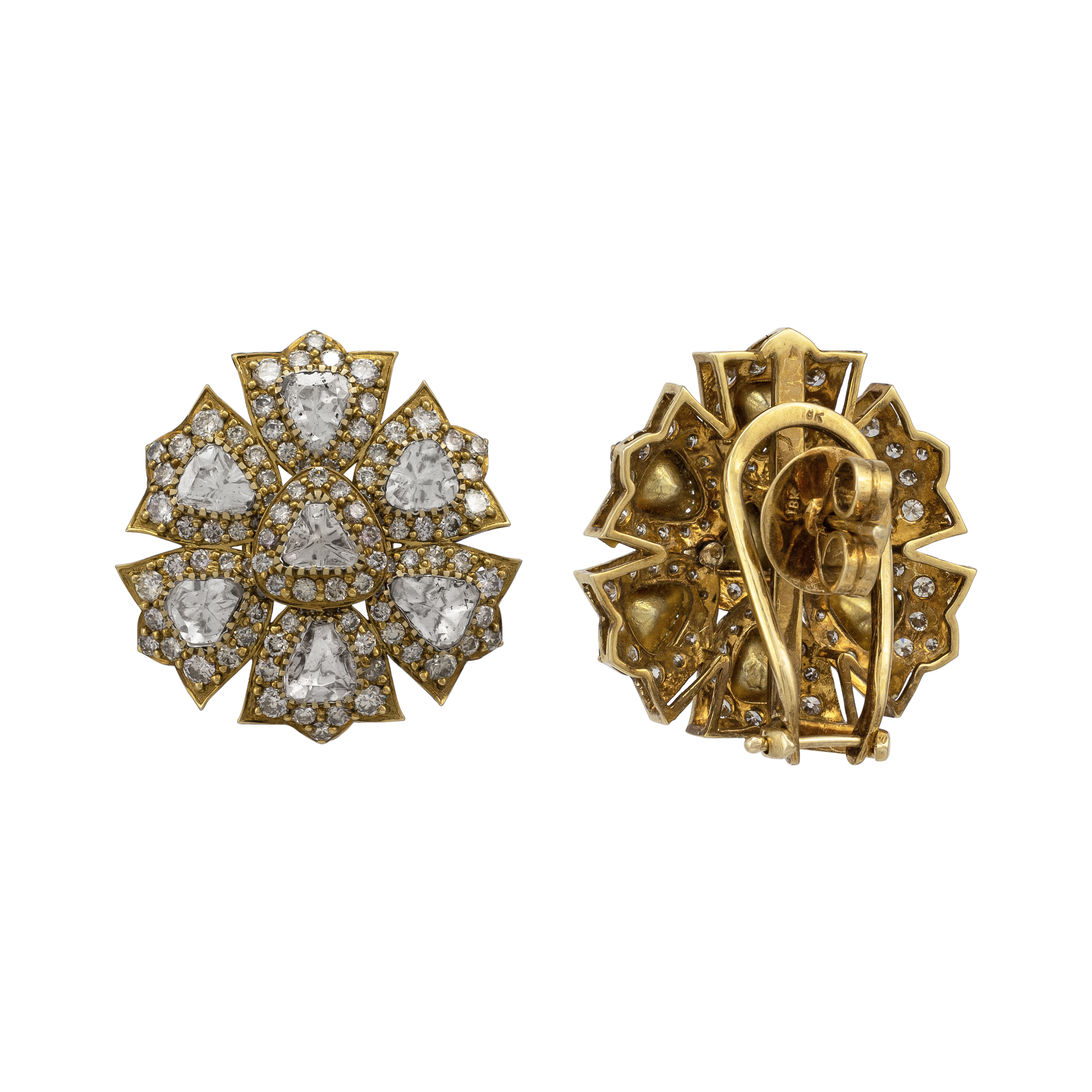 Antique-Finish Floral Polki Stud Earrings
