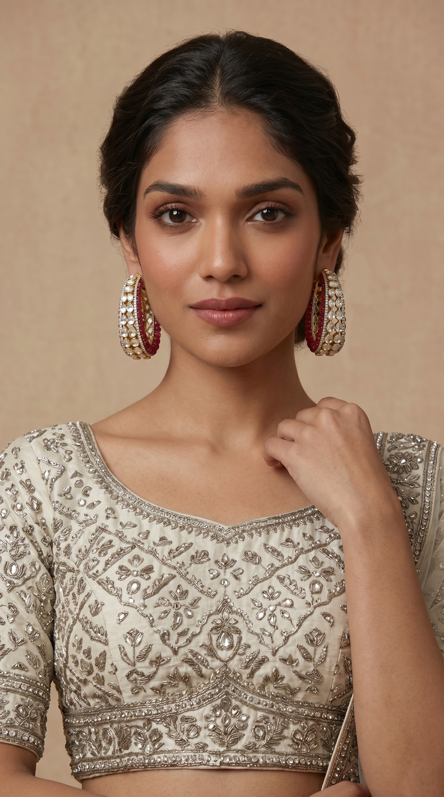 Polki Hoop Earrings with Red Talaf and Dual-Sided Design