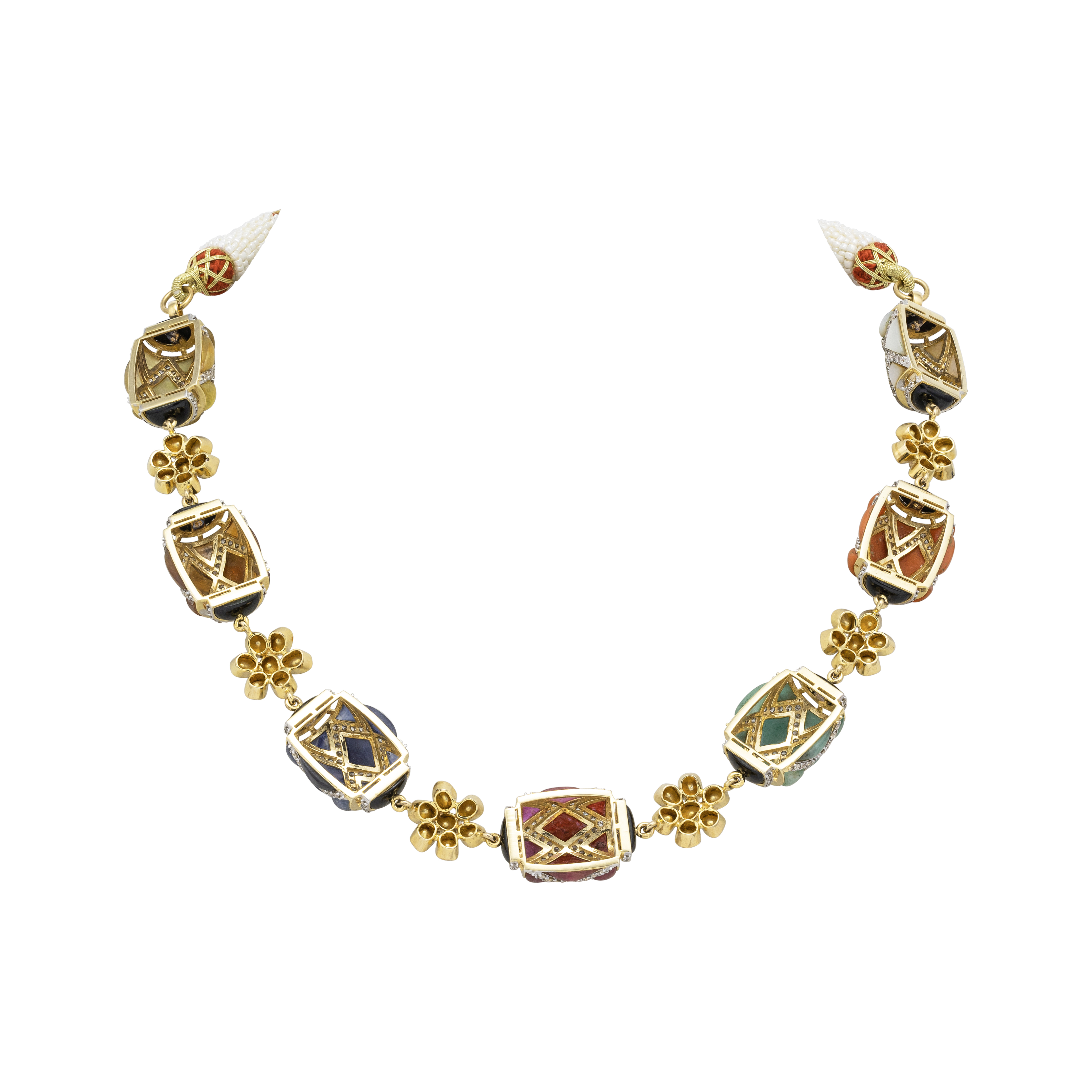 Navratna Bead Necklace with Floral Accents