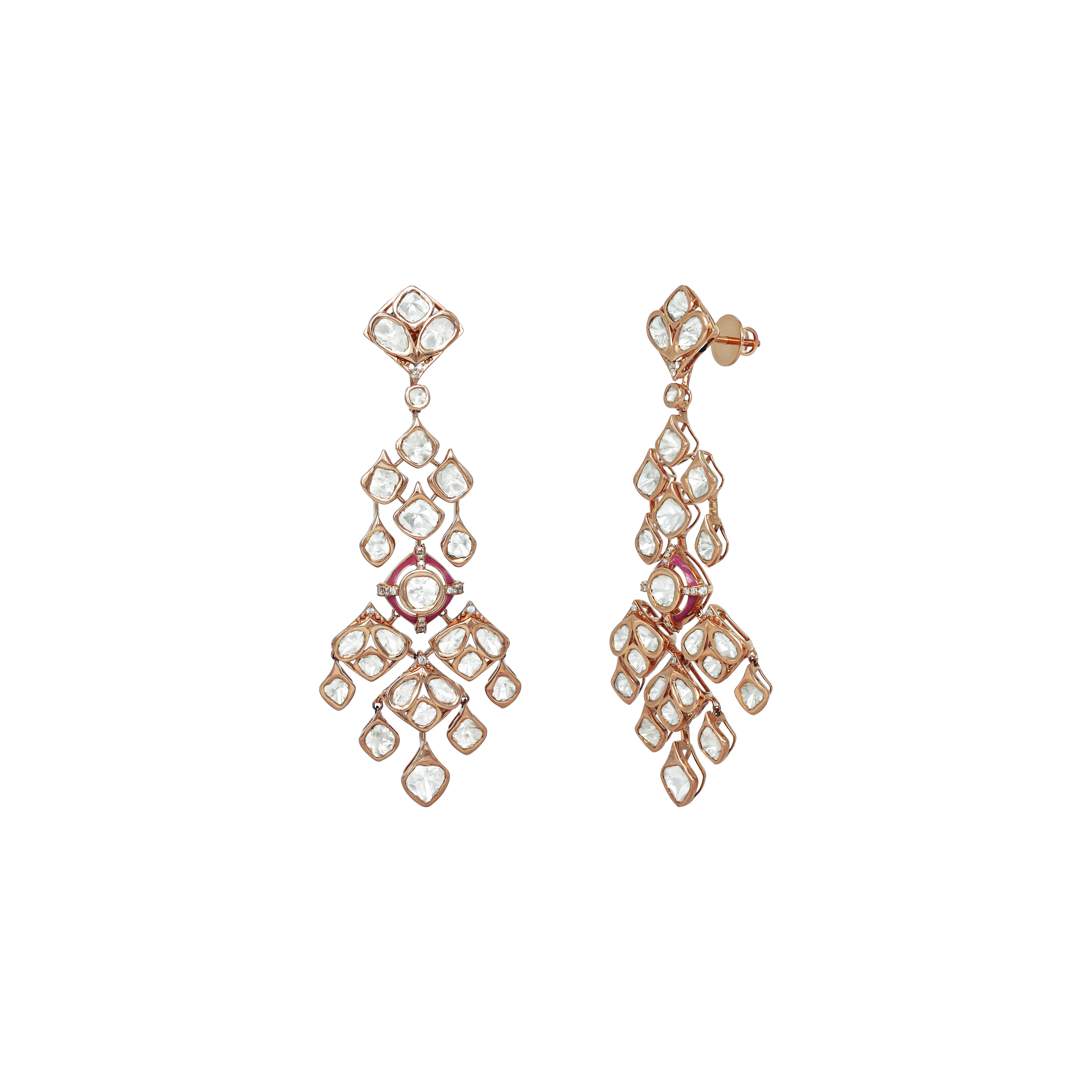 Polki Necklace Set with Pink Enamel Intricate work