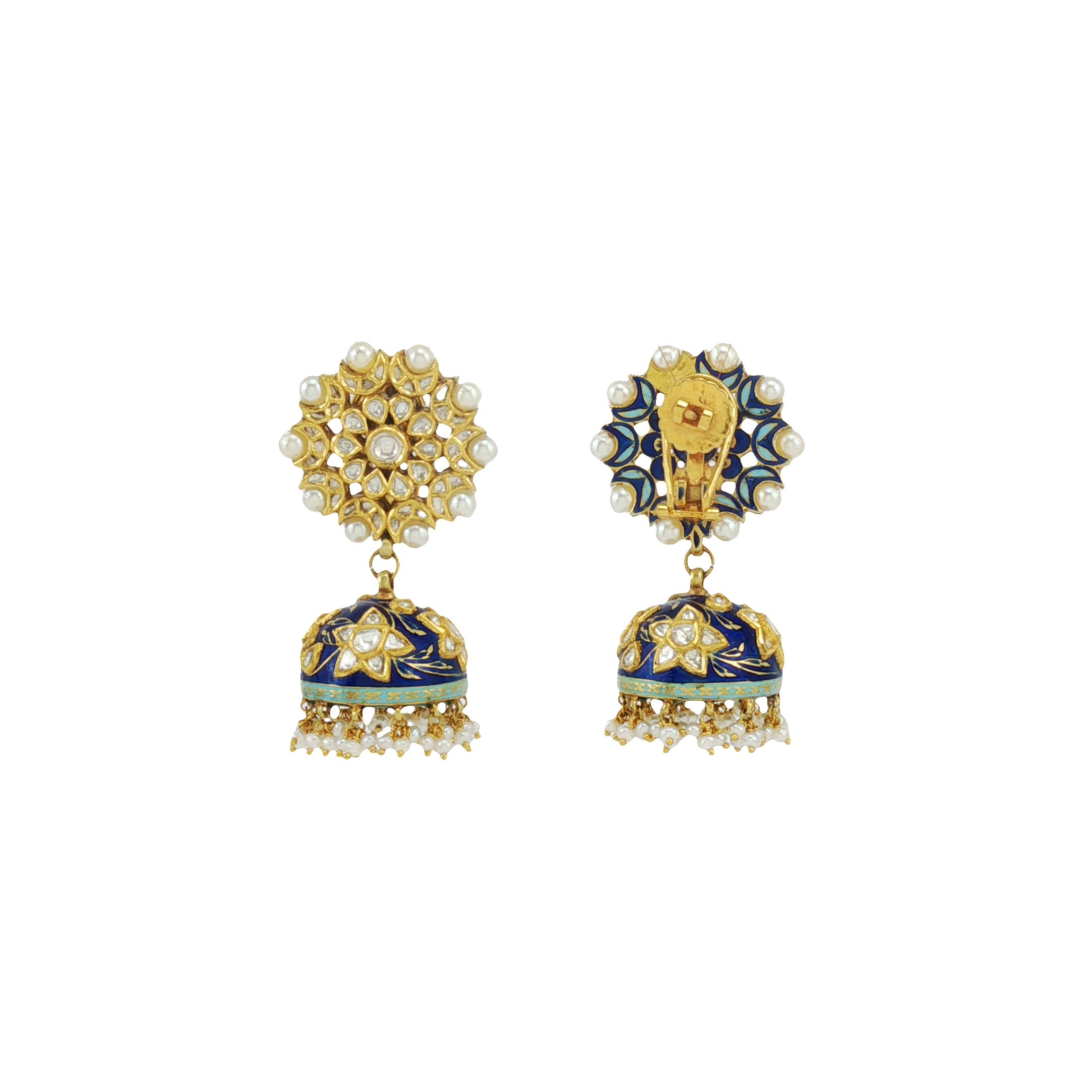 Polki Floral Jhumkas with Enamel Dome